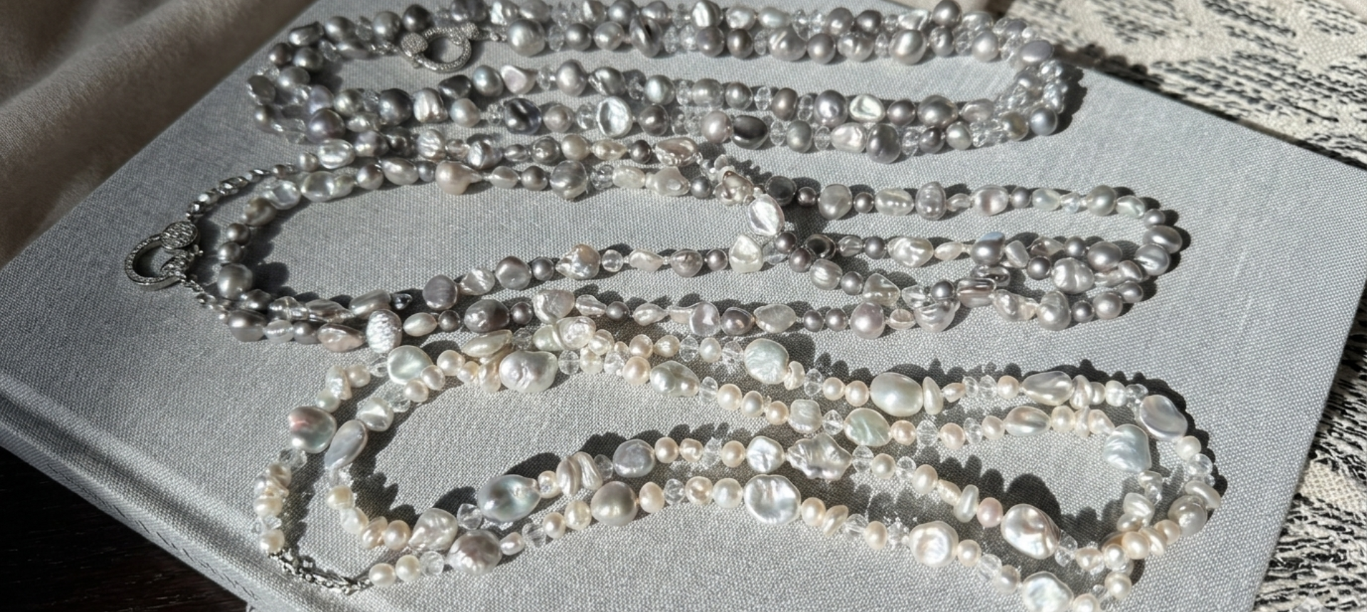 Natural pearl jewelry in sterling silver and 14k gold by Ulka Rocks