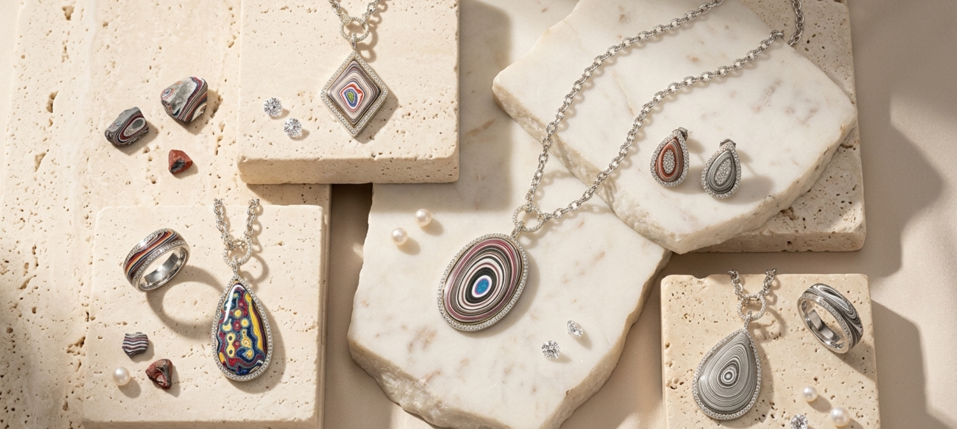 Fordite jewelry made from vintage automotive paint by Ulka Rocks