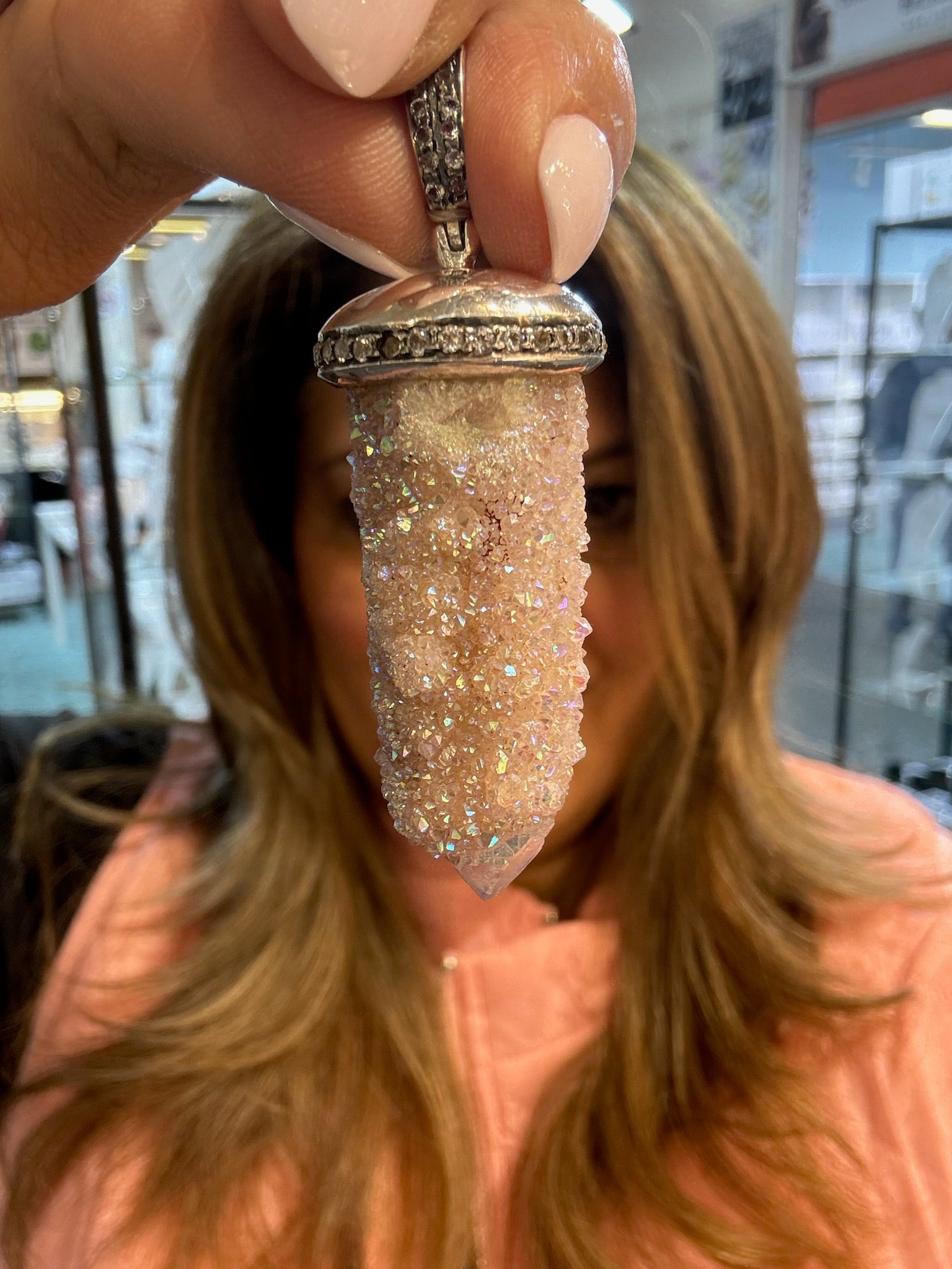 Raina - Azurite Pendant Chain and White Topaz Druzy | Ulka Rocks