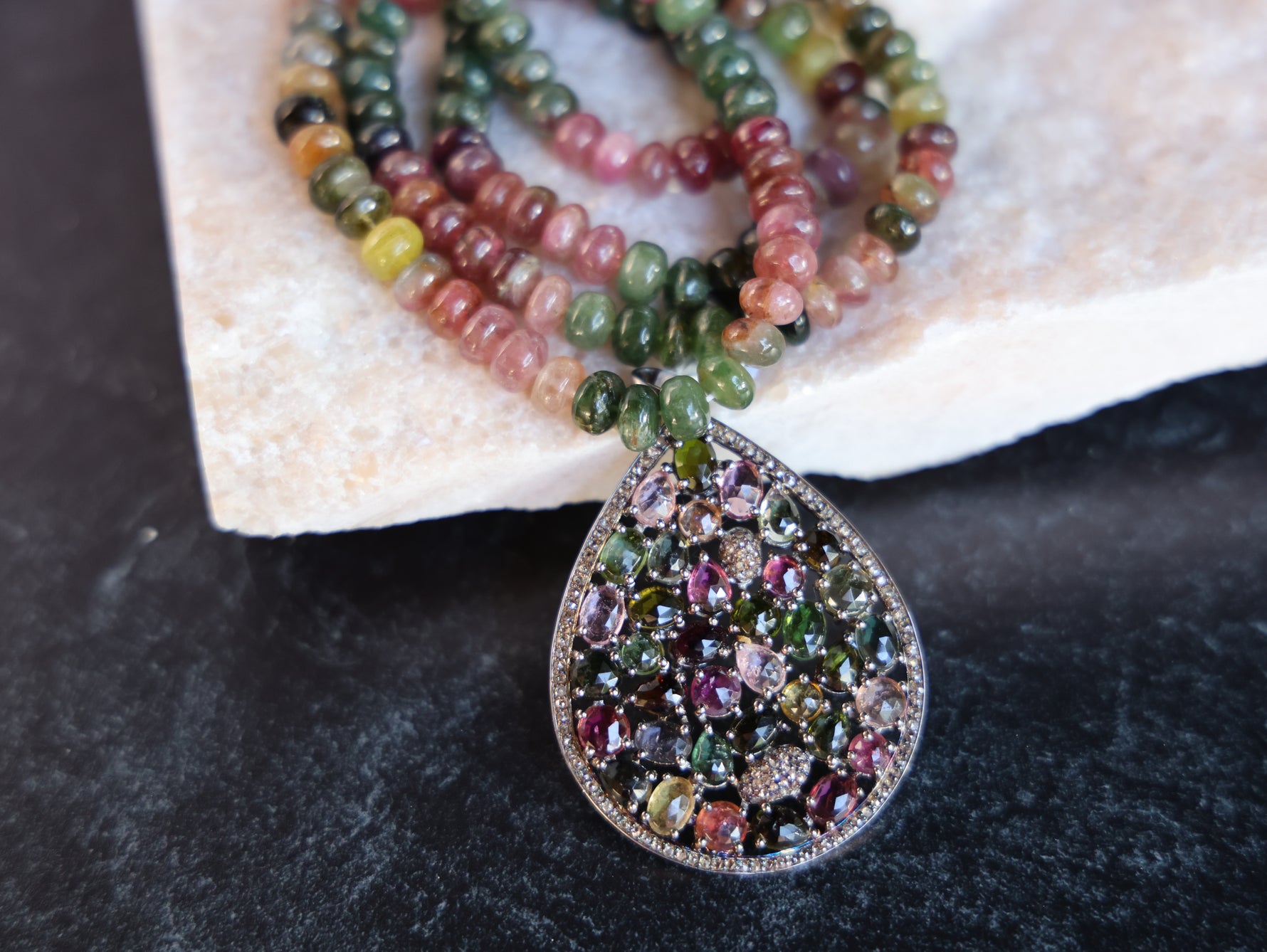 Pink Tourmaline and Diamond Pendant | Ulka Rocks