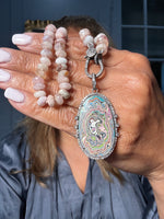 16" Morganite Necklace with Diamond Clasp & Vintage Playground Pink Fordite Pendant | Ulka Rocks