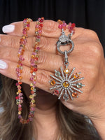 16" Thai Orange Sapphire Necklace with Diamond Clasp & Starburst Pendant | Ulka Rocks