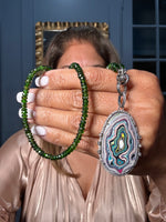 18" Chrome Diopside Necklace with Diamond Clasp & Green Fordite Pendant | Ulka Rocks
