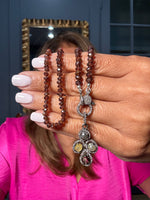18" Garnet Necklace with Diamond Clasp & Multi-color Diamond Pendant | Ulka Rocks