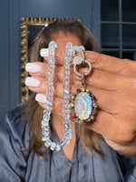 18" White Moonstone Necklace with Diamond Clasp & Rainbow Moonstone Pendant | Ulka Rocks