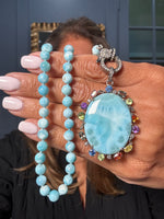 18.5" Larimar Necklace with Diamond Clasp & Larimar Rainbow Blue Sapphire Pendant | Ulka Rocks