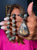 19" Eagle Eye Gray Jasper Necklace with Diamond Clasp & Maligano Jasper Pendant | Ulka Rocks