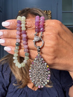 19" Pastel Pink Sapphire Necklace with Diamond Clasp & Sapphire Lattice Pendant | Ulka Rocks