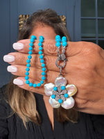 19" Sleeping Beauty Turquoise Necklace with Diamond Clasp & Blue Pearl Flower Pendant | Ulka Rocks