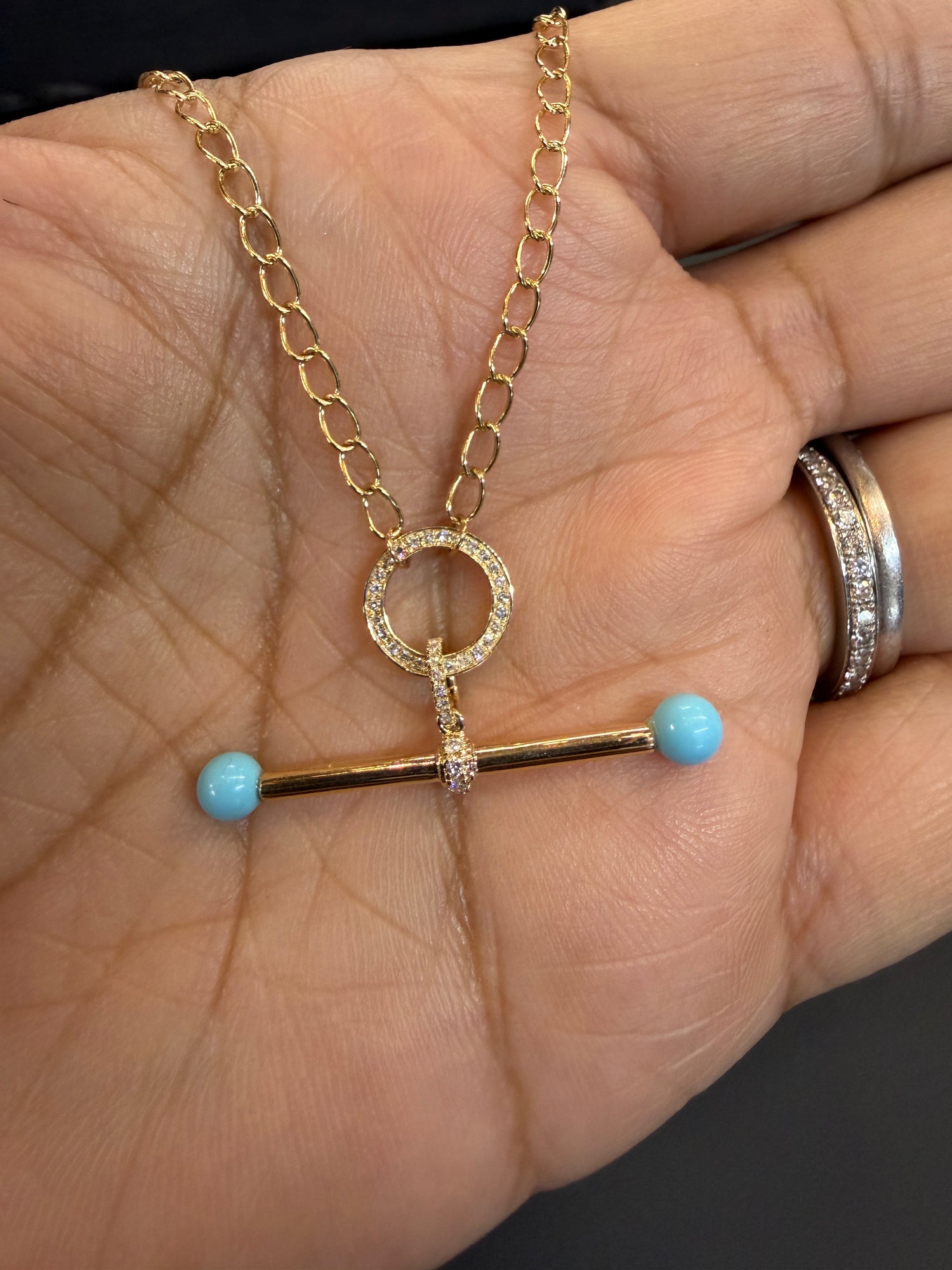 14k Yellow Gold Necklace With Turquoise 18 inches