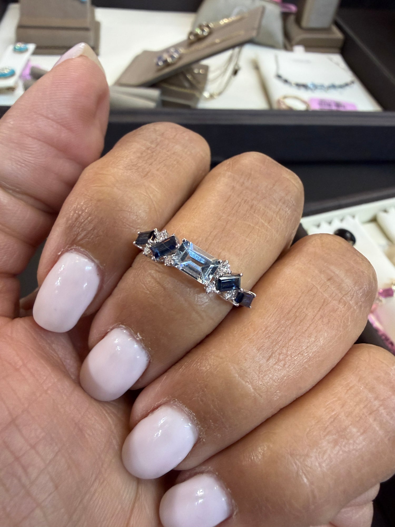 14k White Gold Ring With Sapphire And Aquamarine Size 7