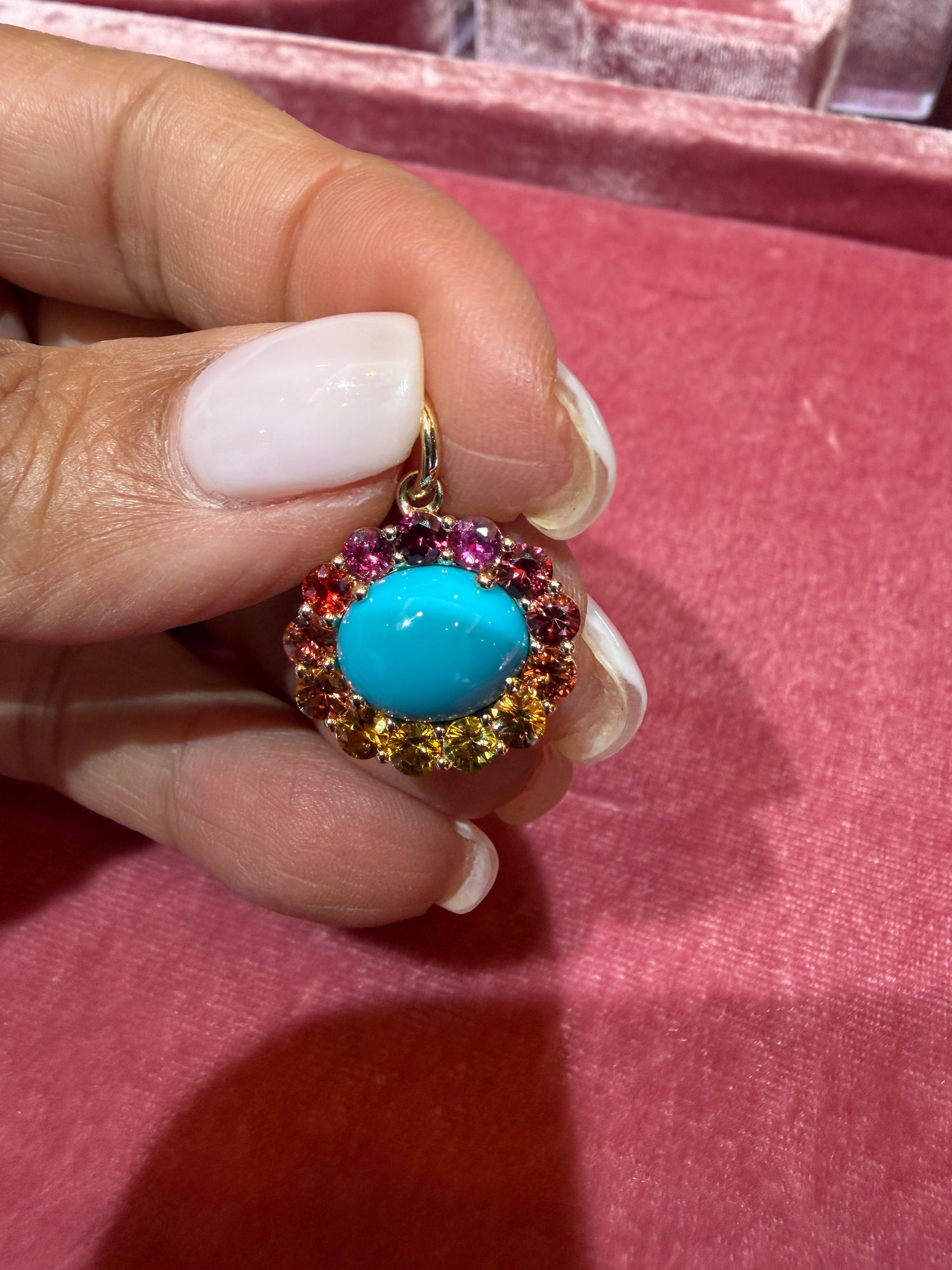 14k Yellow Gold Pendant With Turquoise And Sapphire