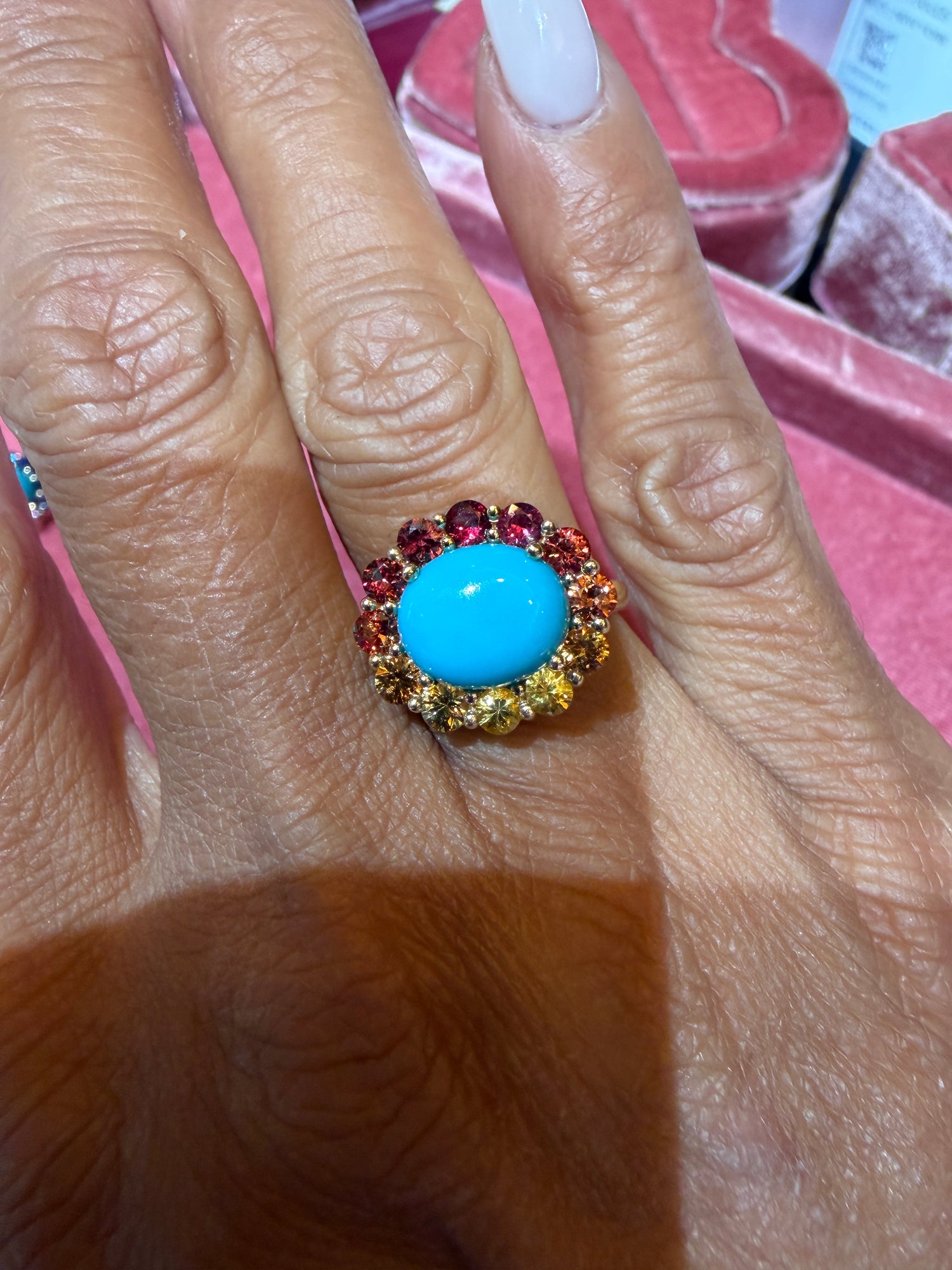 14k Yellow Gold Ring With Turquoise And Sapphire Size 7