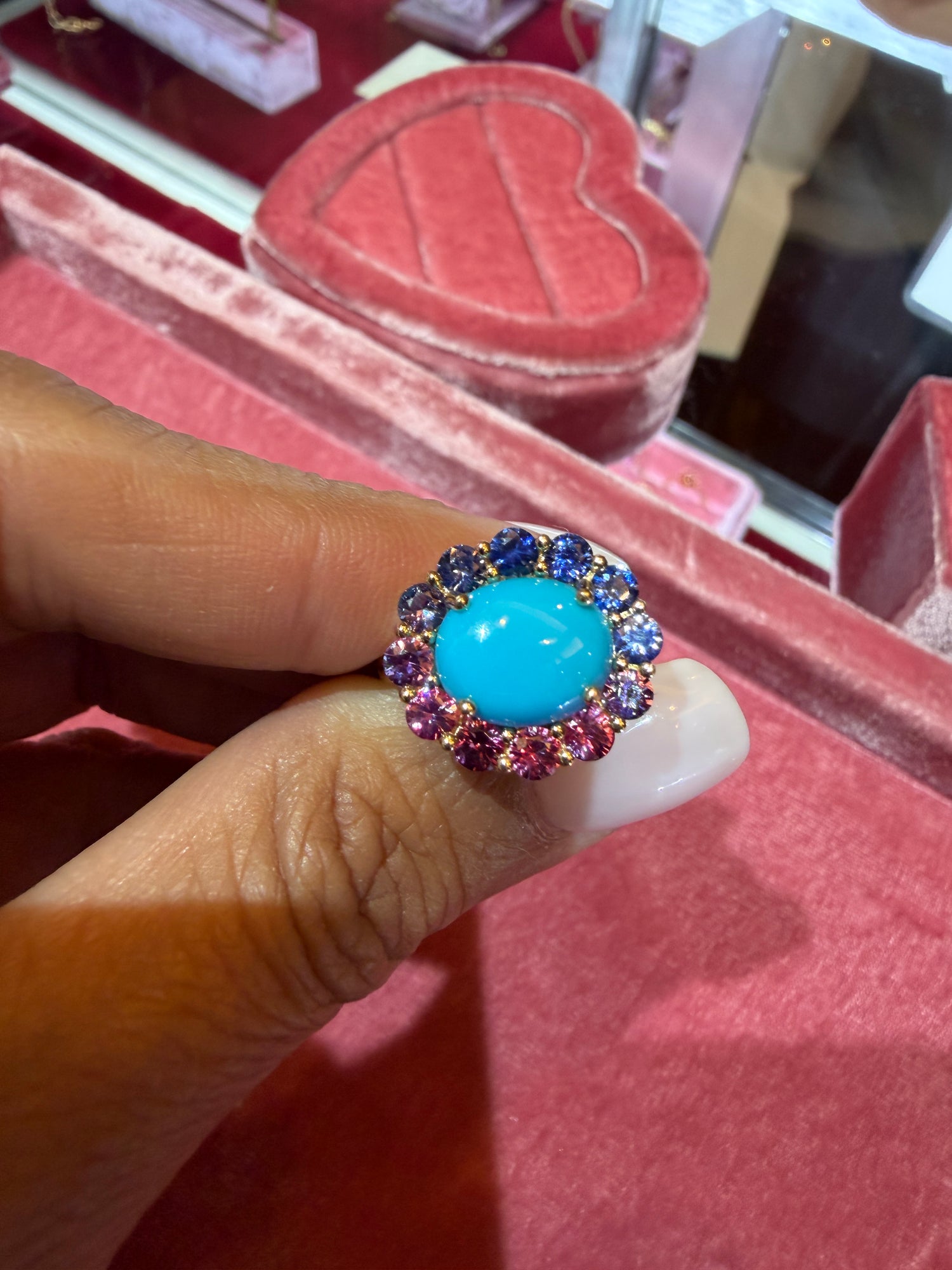 14k Yellow Gold Ring With Turquoise And Sapphire Size 7