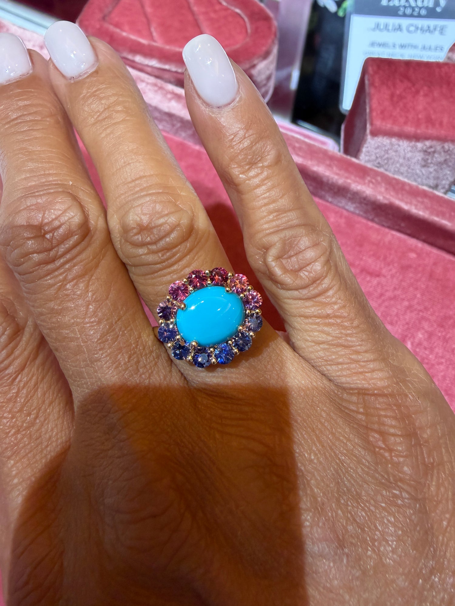 14k Yellow Gold Ring With Turquoise And Sapphire Size 7