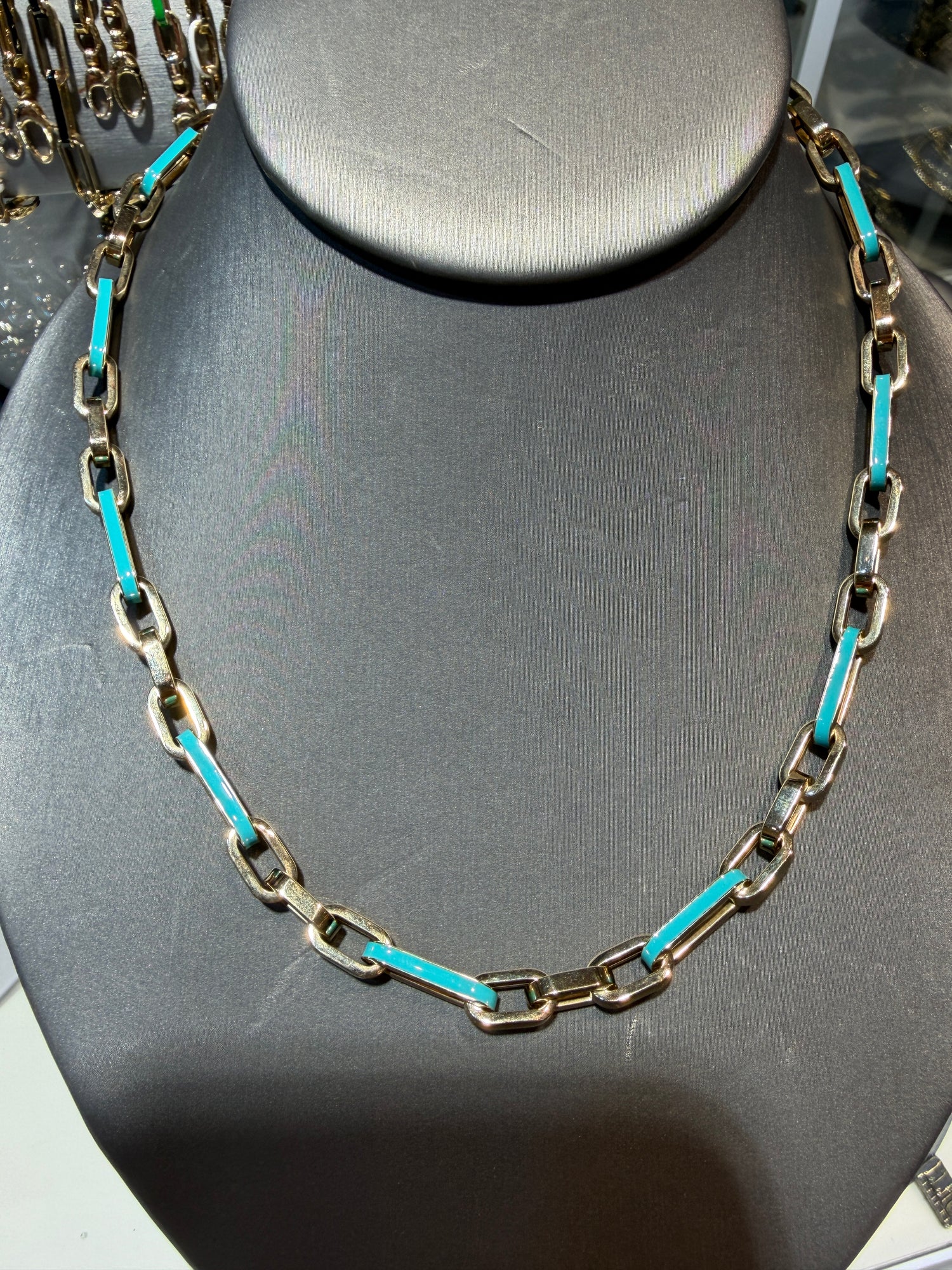 14k Yellow Gold Necklace With Enamel 18 inches
