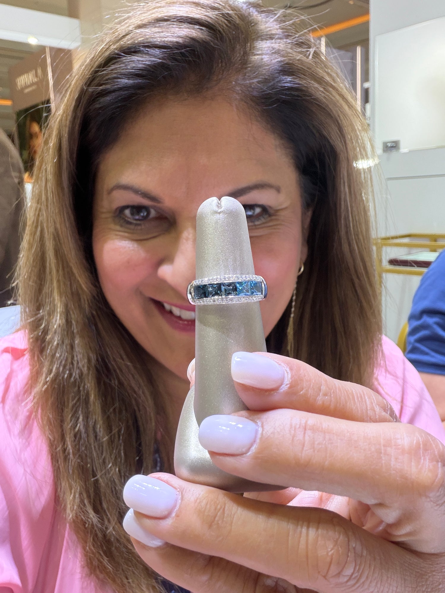 14k White Gold Ring With London Blue Topaz And Swiss Blue Topaz Size 7