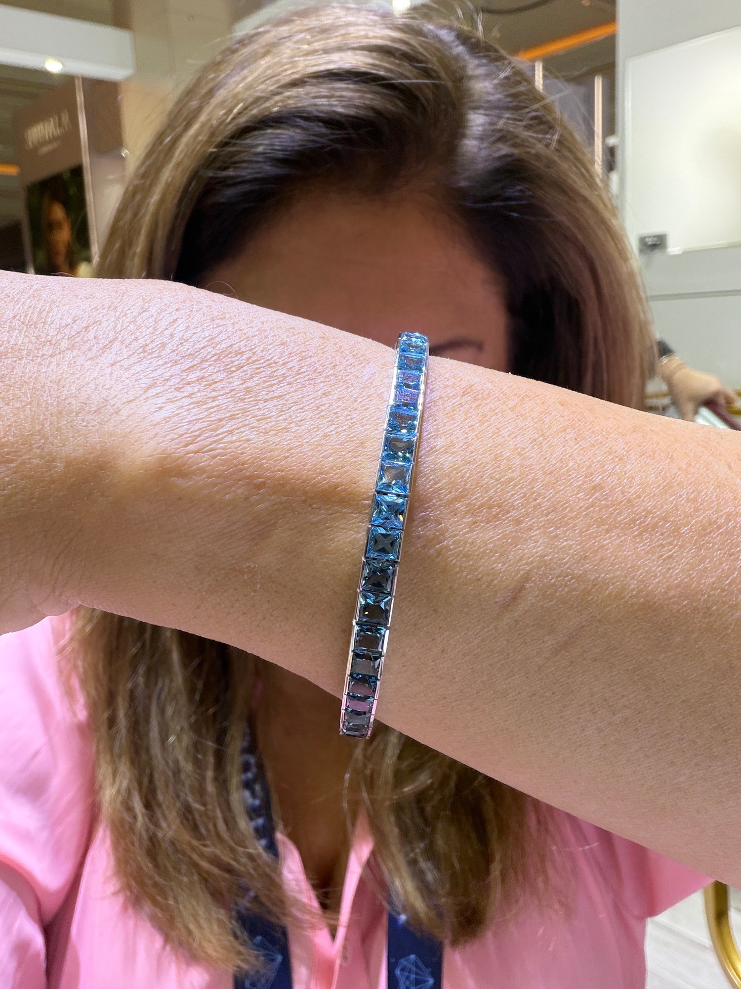 14k White Gold Bracelet With London Blue Topaz And Swiss Blue Topaz