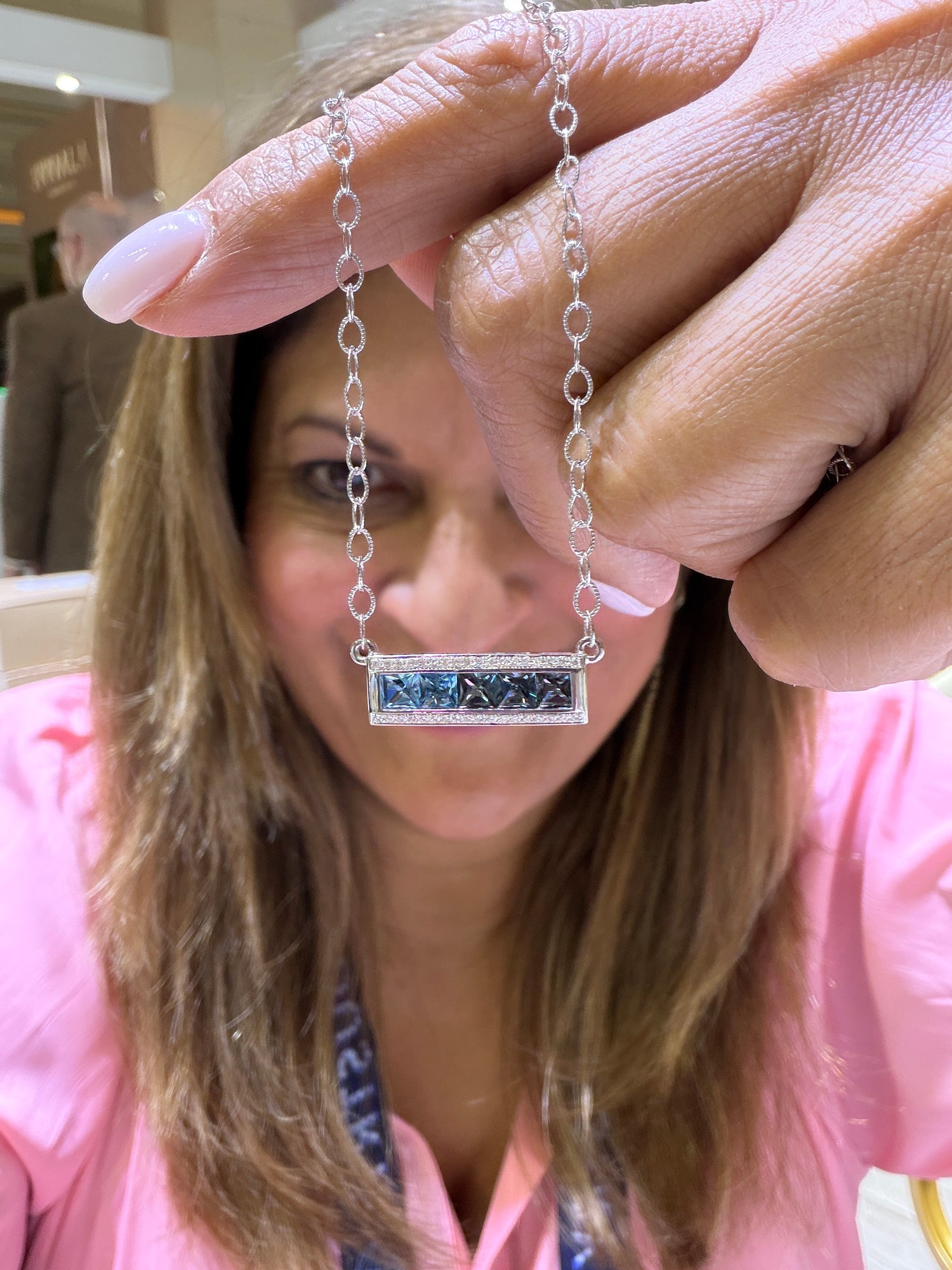 14k White Gold Necklace With London Blue Topaz And Swiss Blue Topaz 18 inches