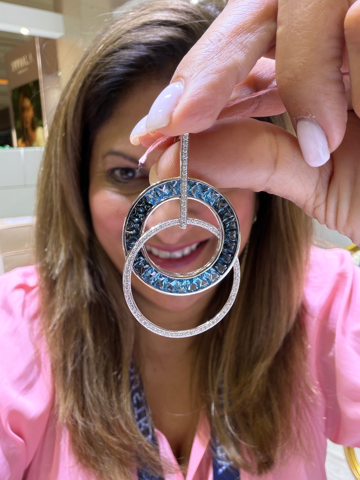14k White Gold Pendant With London Blue Topaz And Swiss Blue Topaz