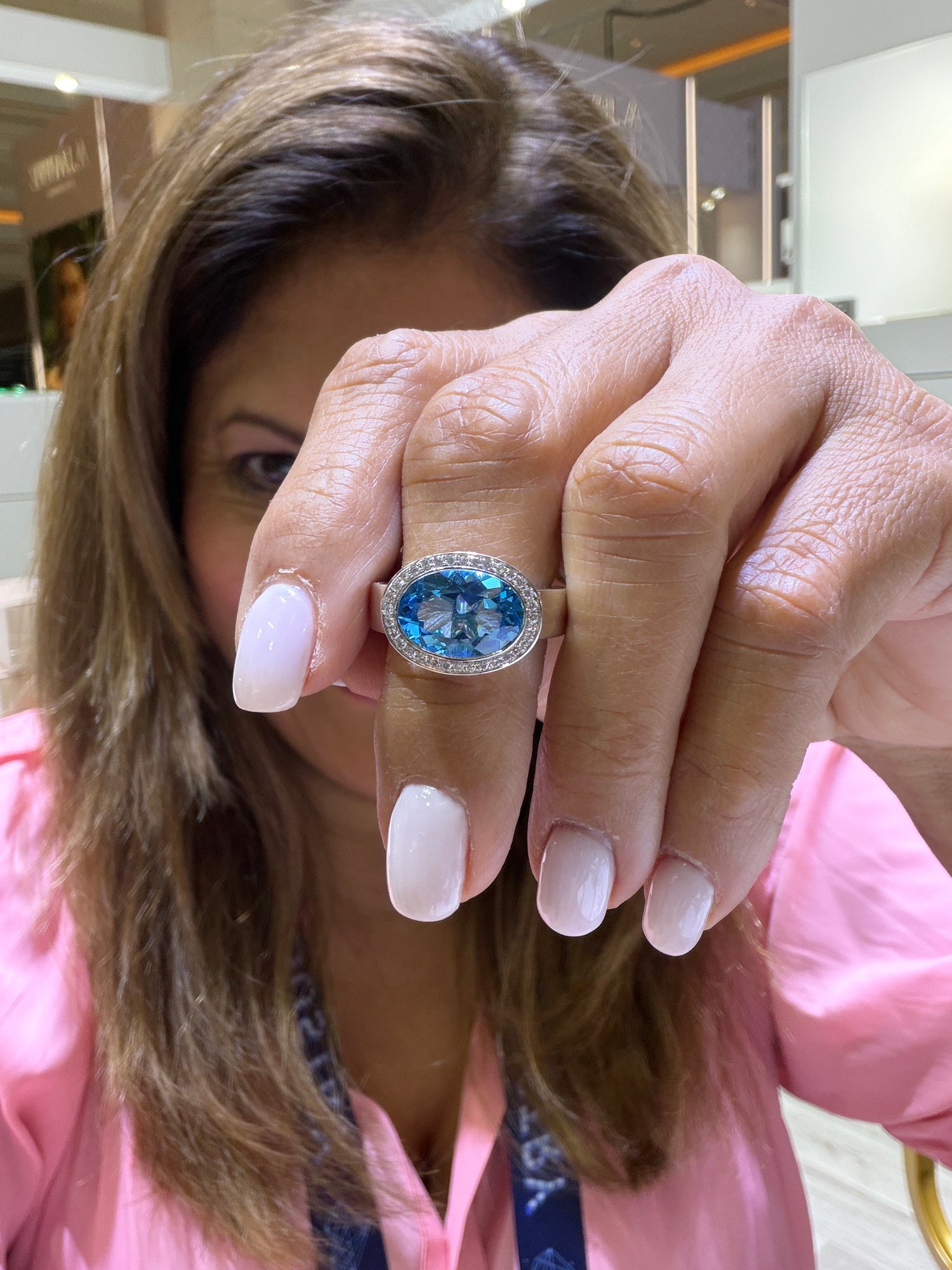 14k White Gold Ring With Swiss Blue Topaz Size 7