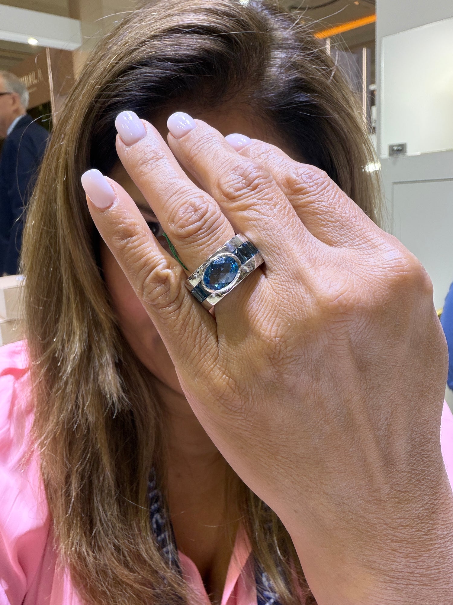 14k White Gold Ring With London Blue Topaz And Swiss Blue Topaz Size 7