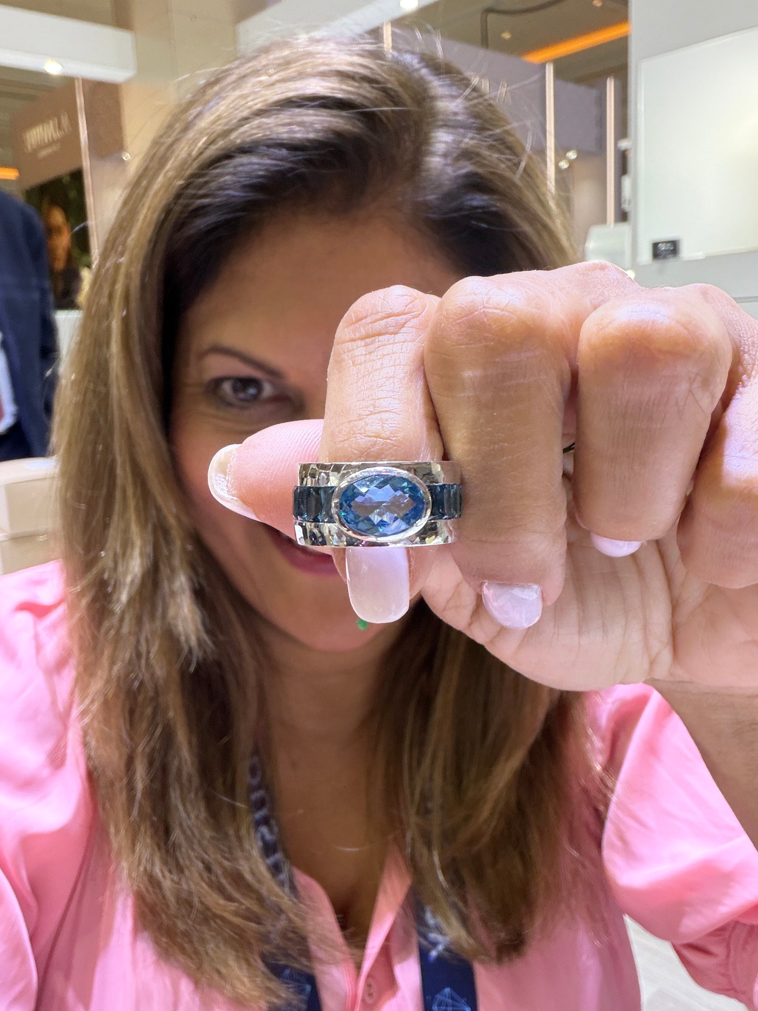 14k White Gold Ring With London Blue Topaz And Swiss Blue Topaz Size 7