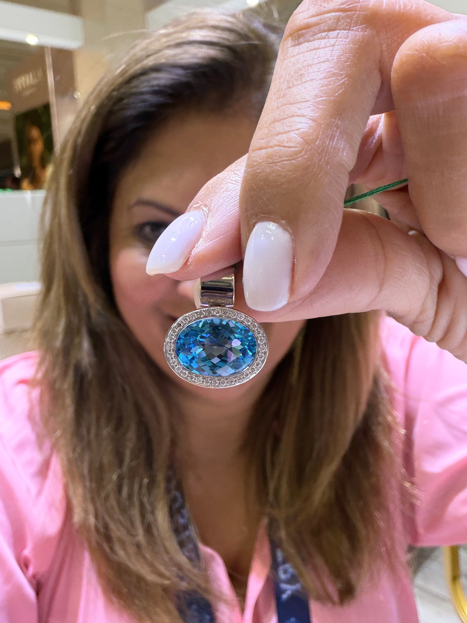 14k White Gold Pendant With Swiss Blue Topaz