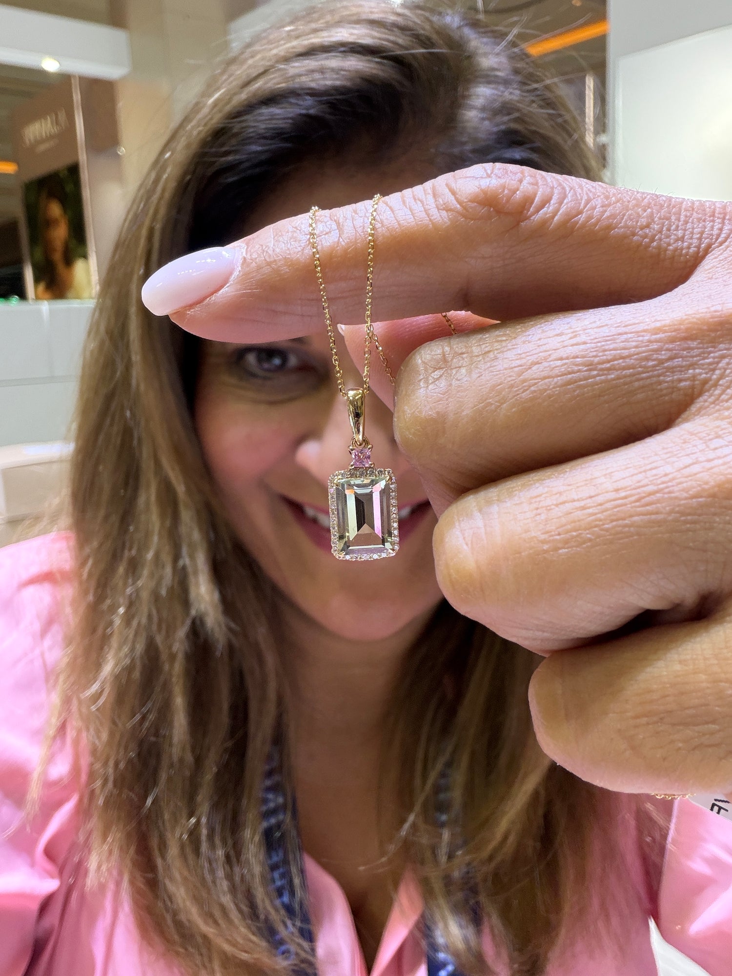 14k Yellow Gold Necklace With Green Amethyst 18 inches