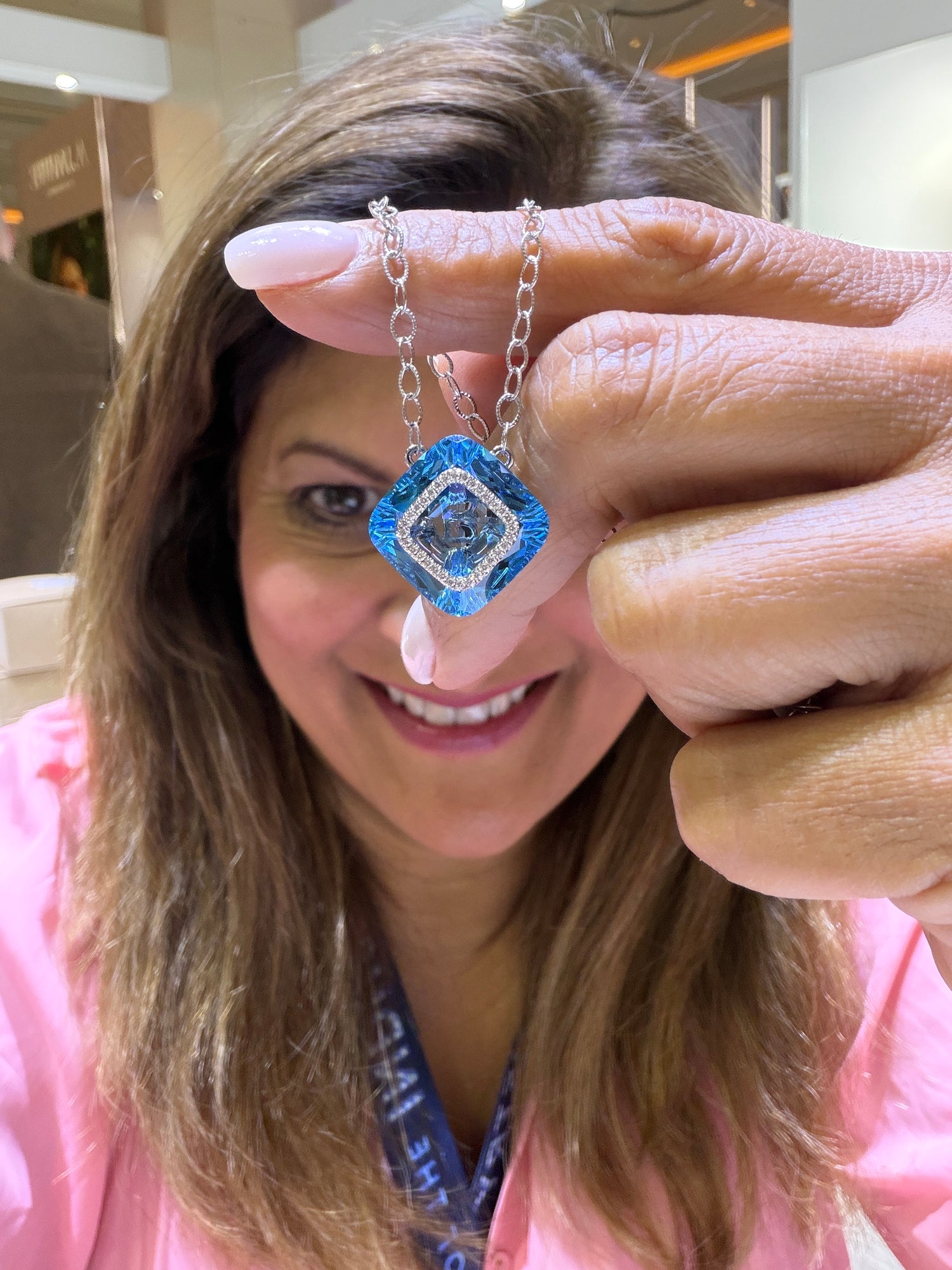 14k White Gold Necklace with Swiss Blue Topaz