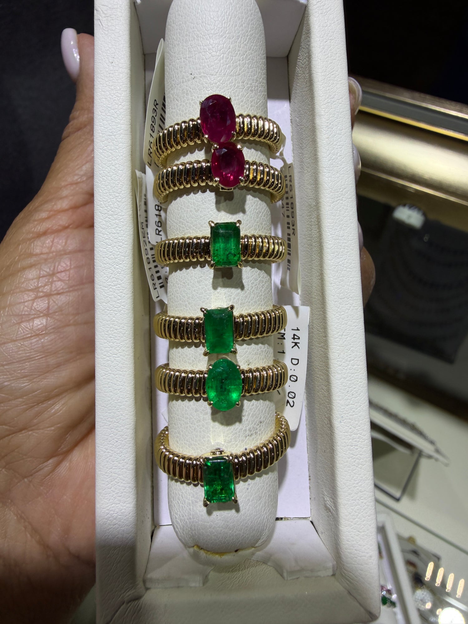 14k Yellow Gold Rings With Emerald And Ruby Size 7