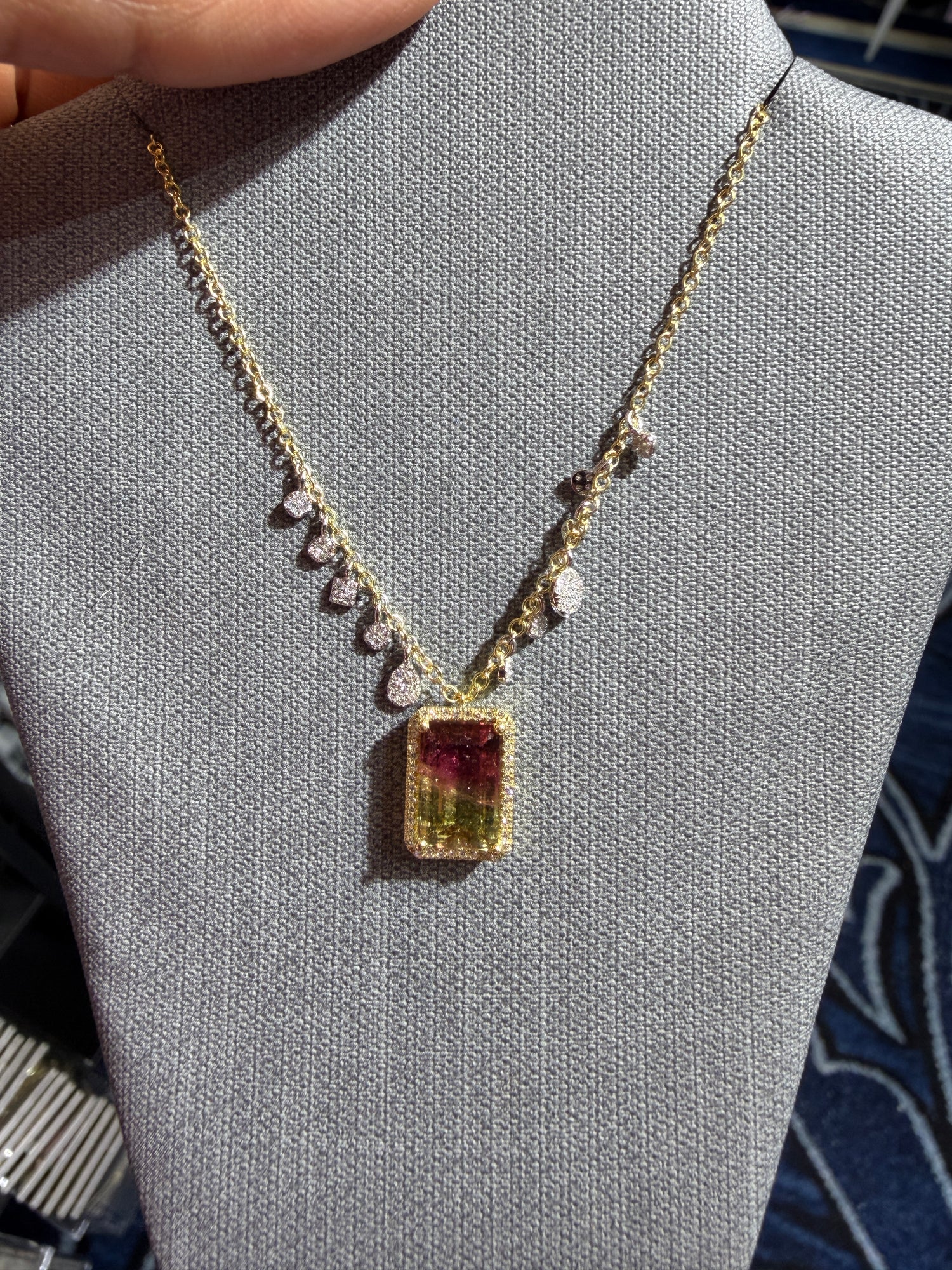 14k Yellow Gold Necklace With Tourmaline 16-18 inches