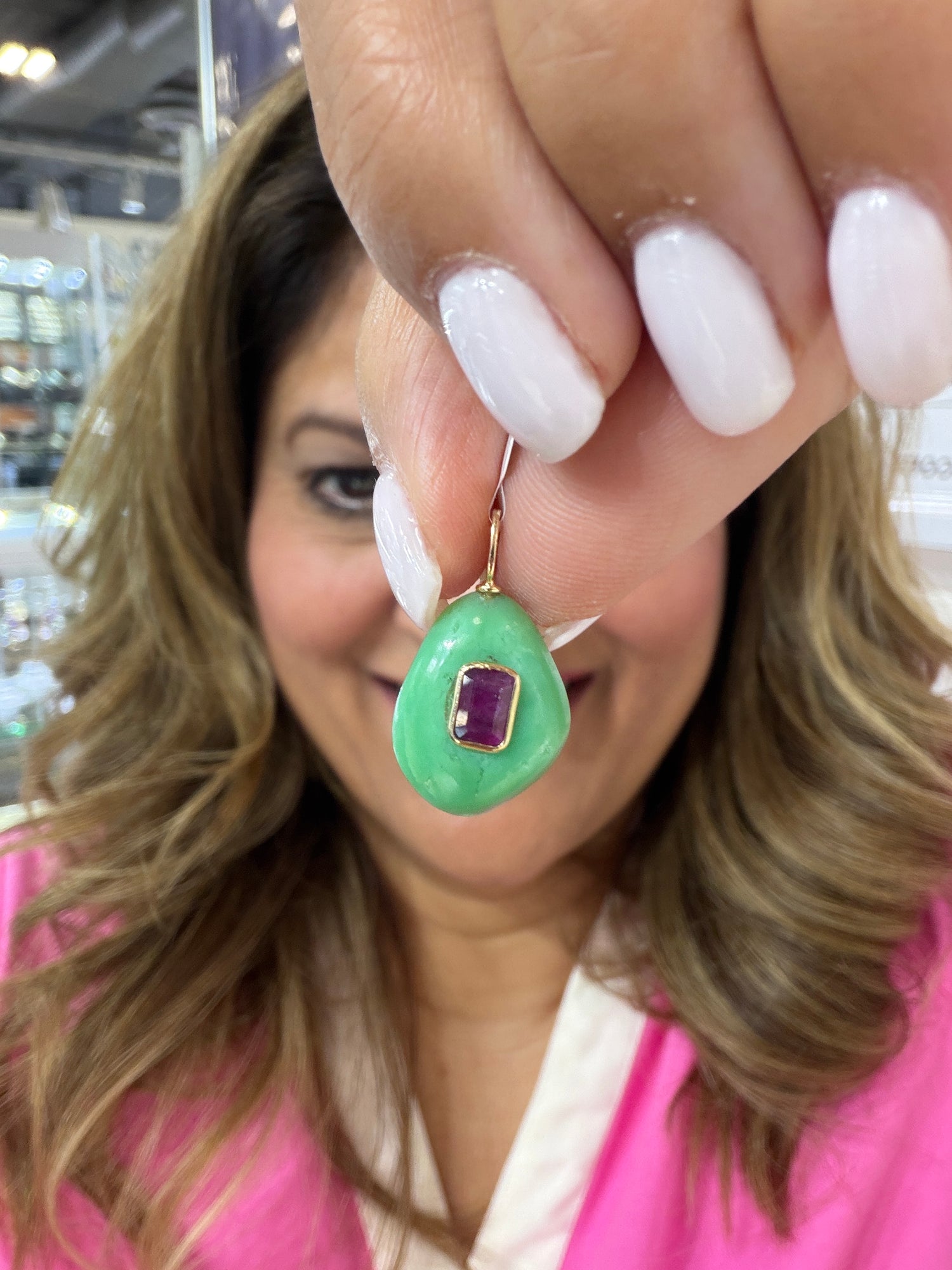 14k Yellow Gold Pendant With Chrysoprase And Tourmaline