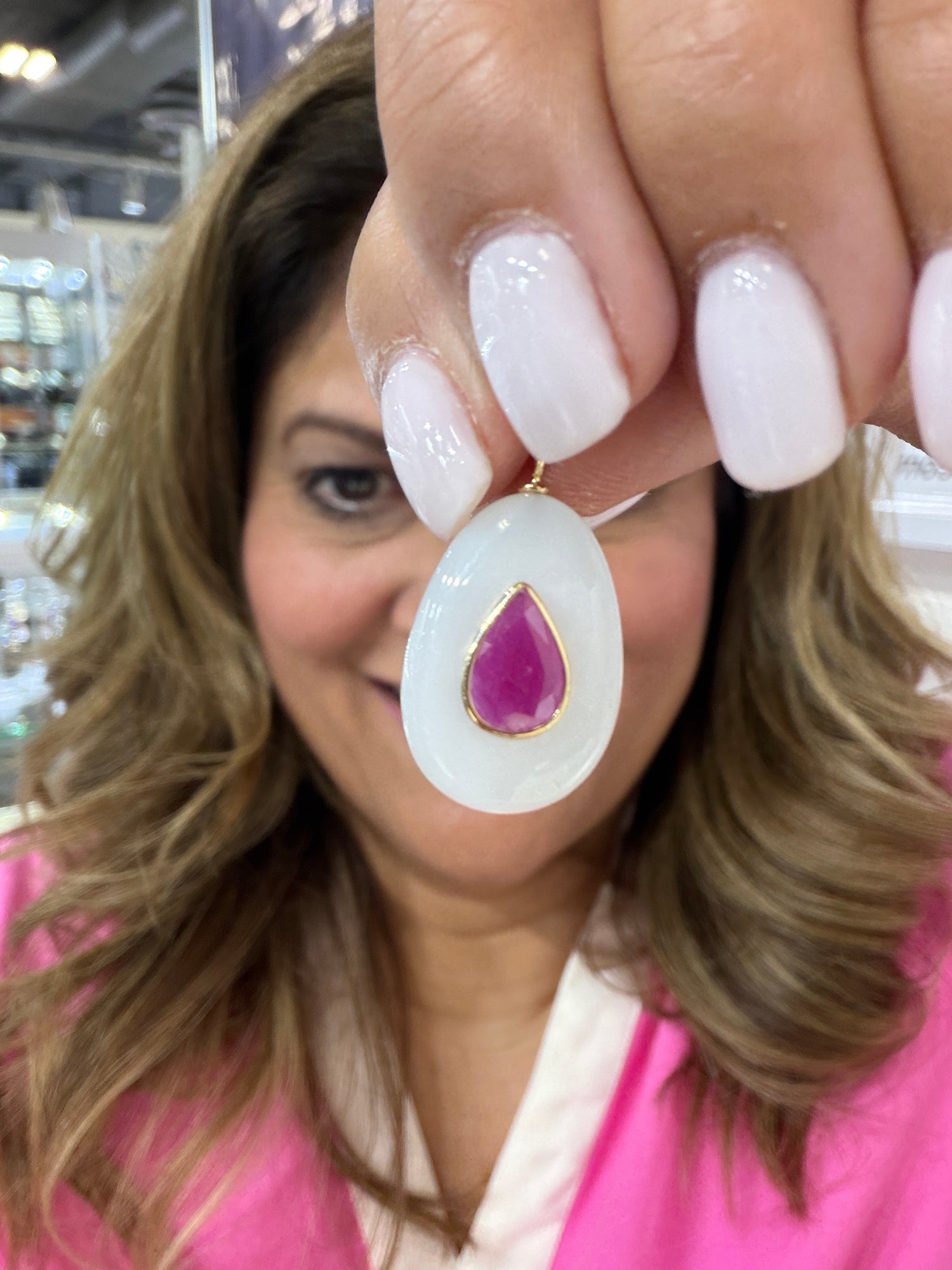 14k Yellow Gold Pendant With Moonstone And Ruby