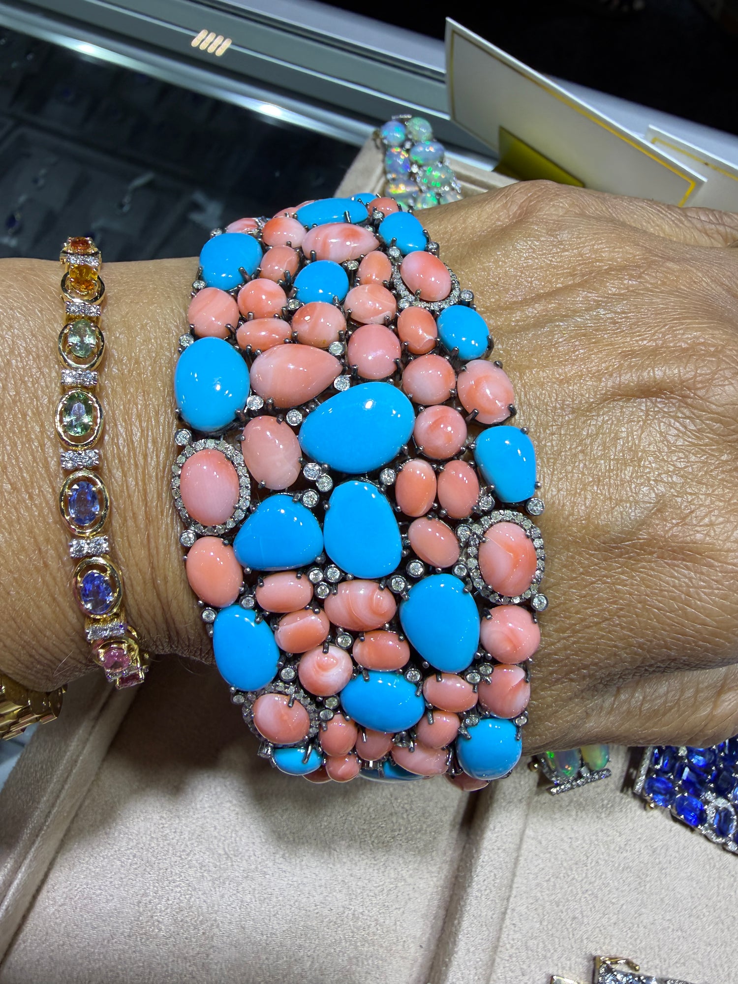 Sterling Silver Bracelet With Coral And Turquoise