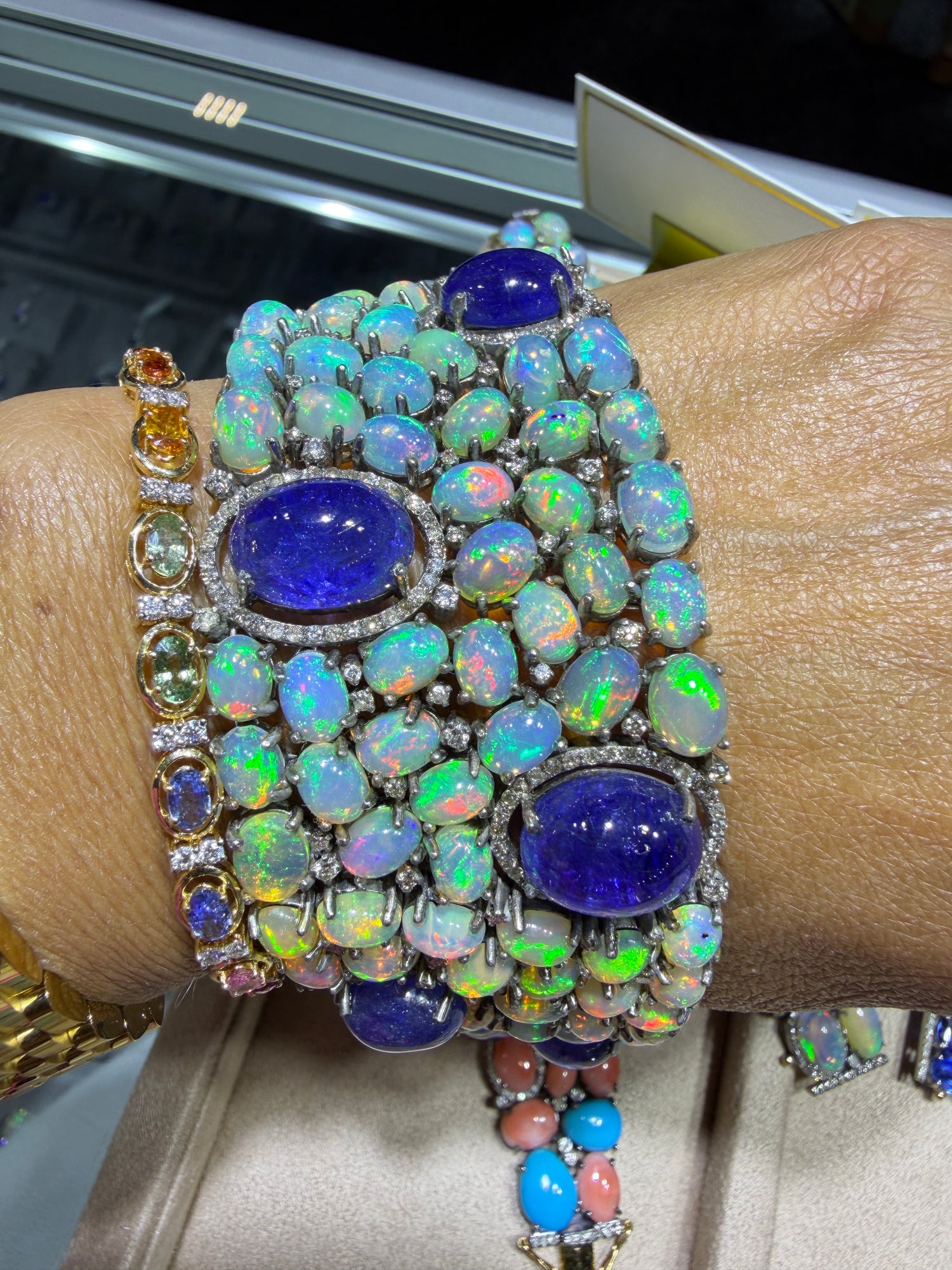 Sterling Silver Bracelet With Ethiopian Opal And Tanzanite