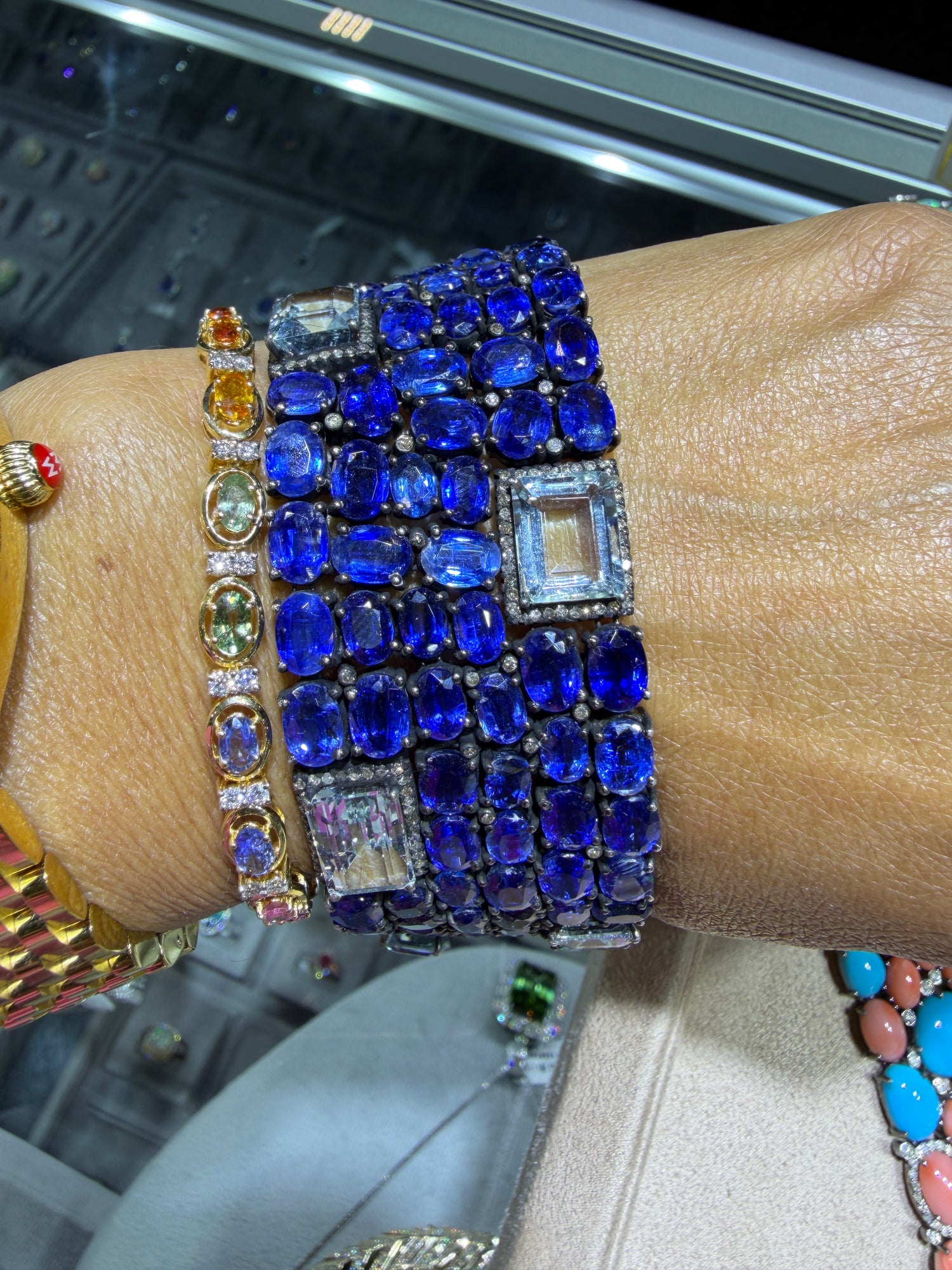 Sterling Silver Bracelet With Kyanite And Aquamarine