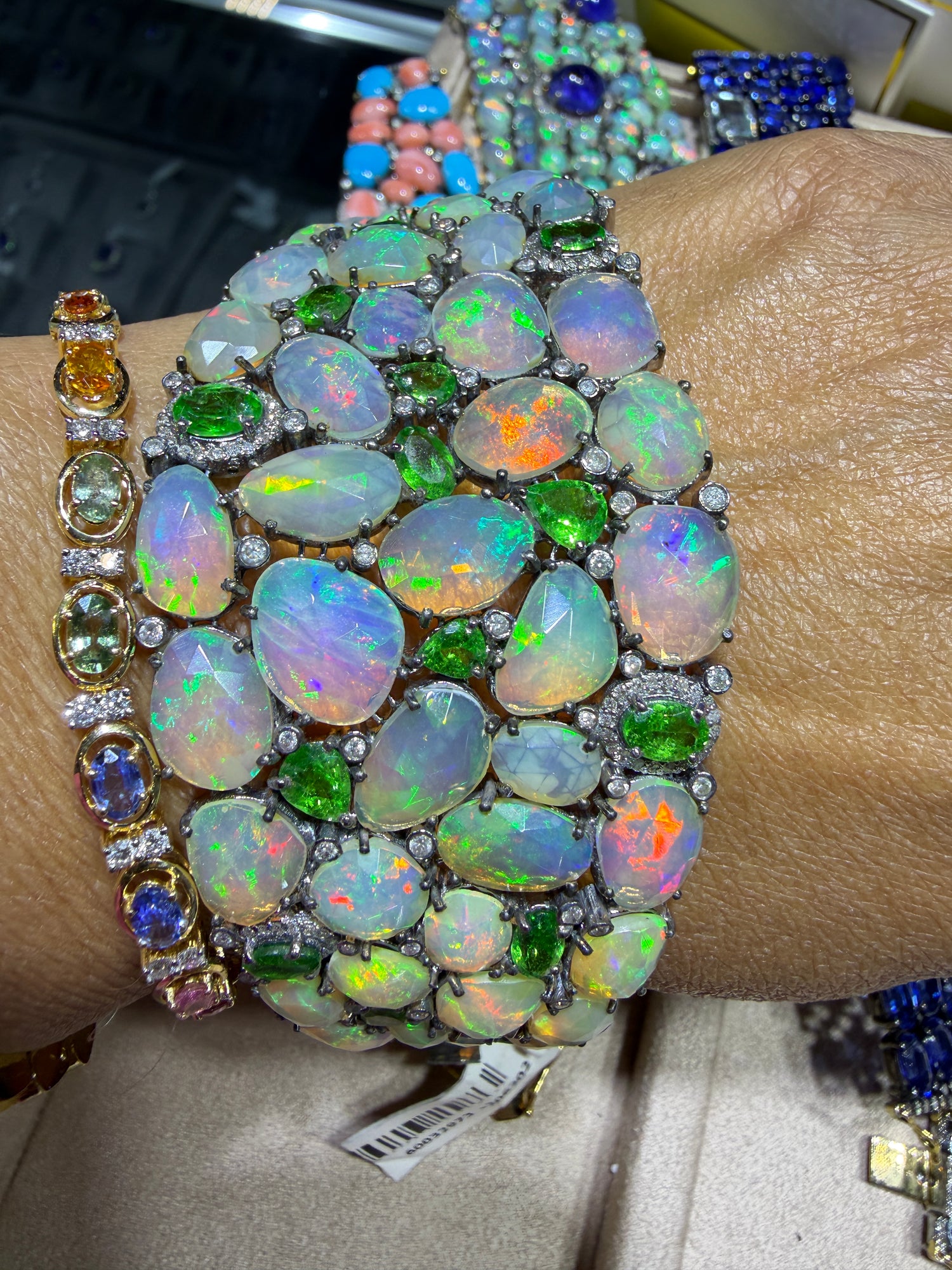 Sterling Silver Bracelet With Ethiopian Opal And Tsavorite