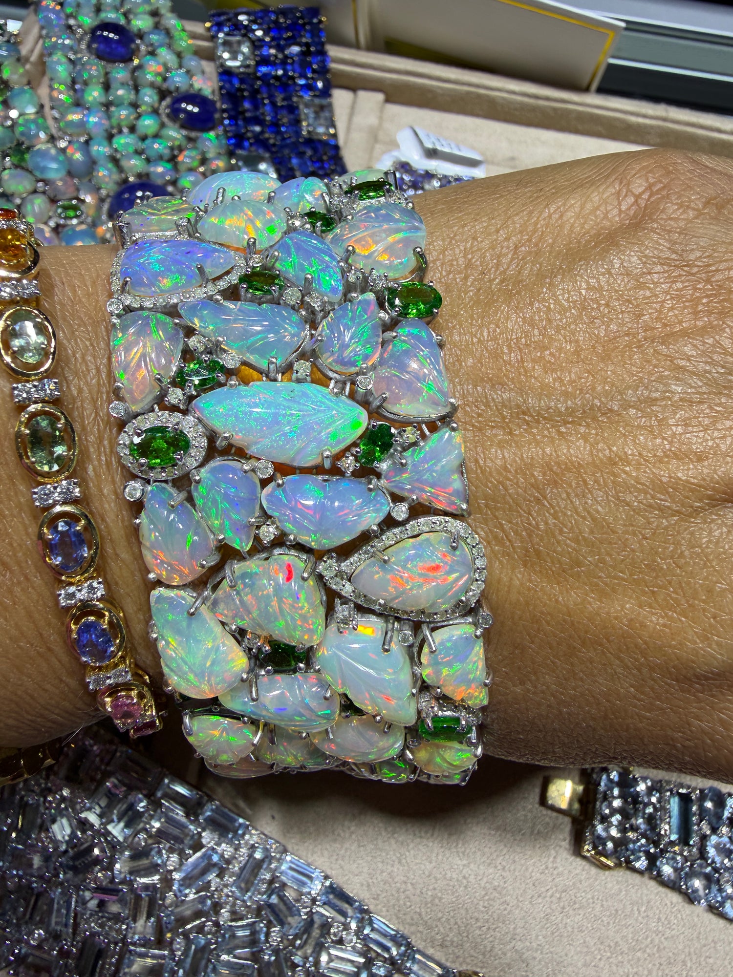Sterling Silver Bracelet With Ethiopian Opal And Tsavorite