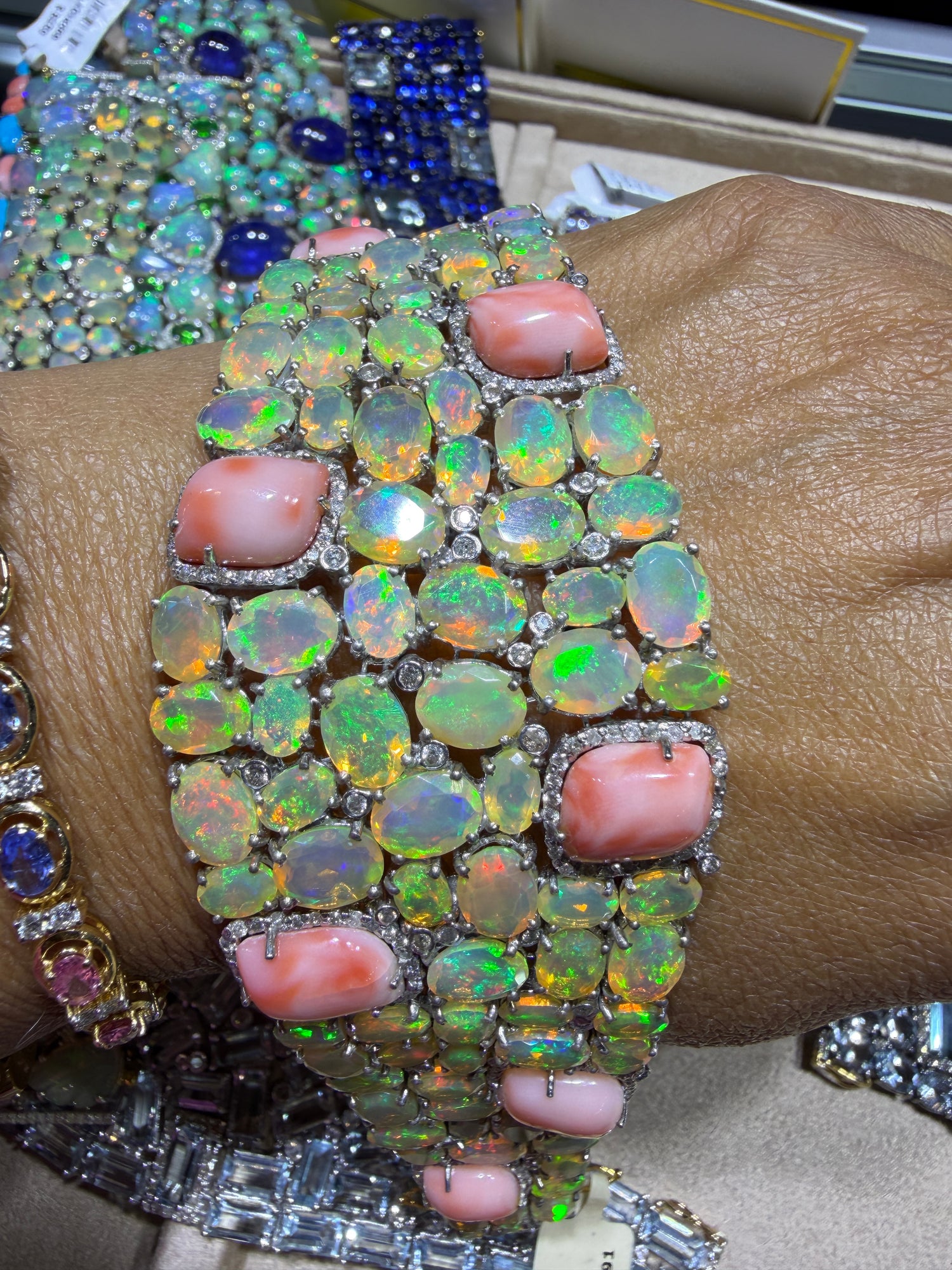 Sterling Silver Bracelet With Ethiopian Opal And Coral