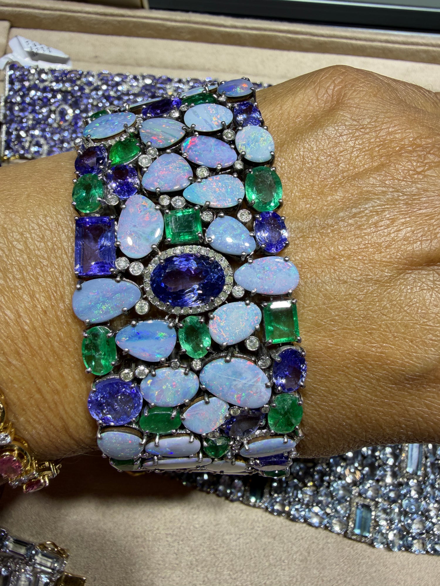 Sterling Silver Bracelet With Australian Opal And Tanzanite