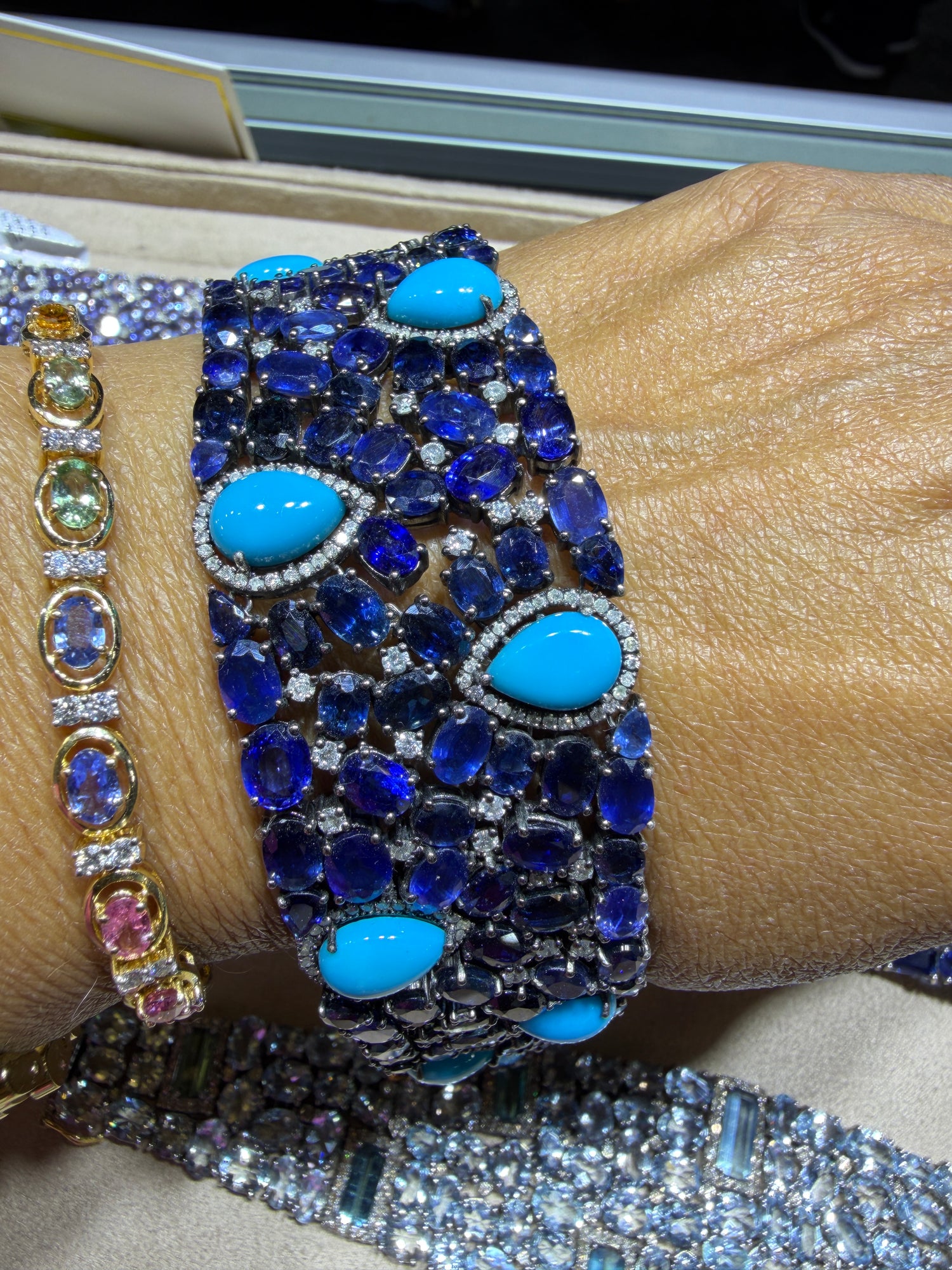 Sterling Silver Bracelet With Sapphire And Turquoise