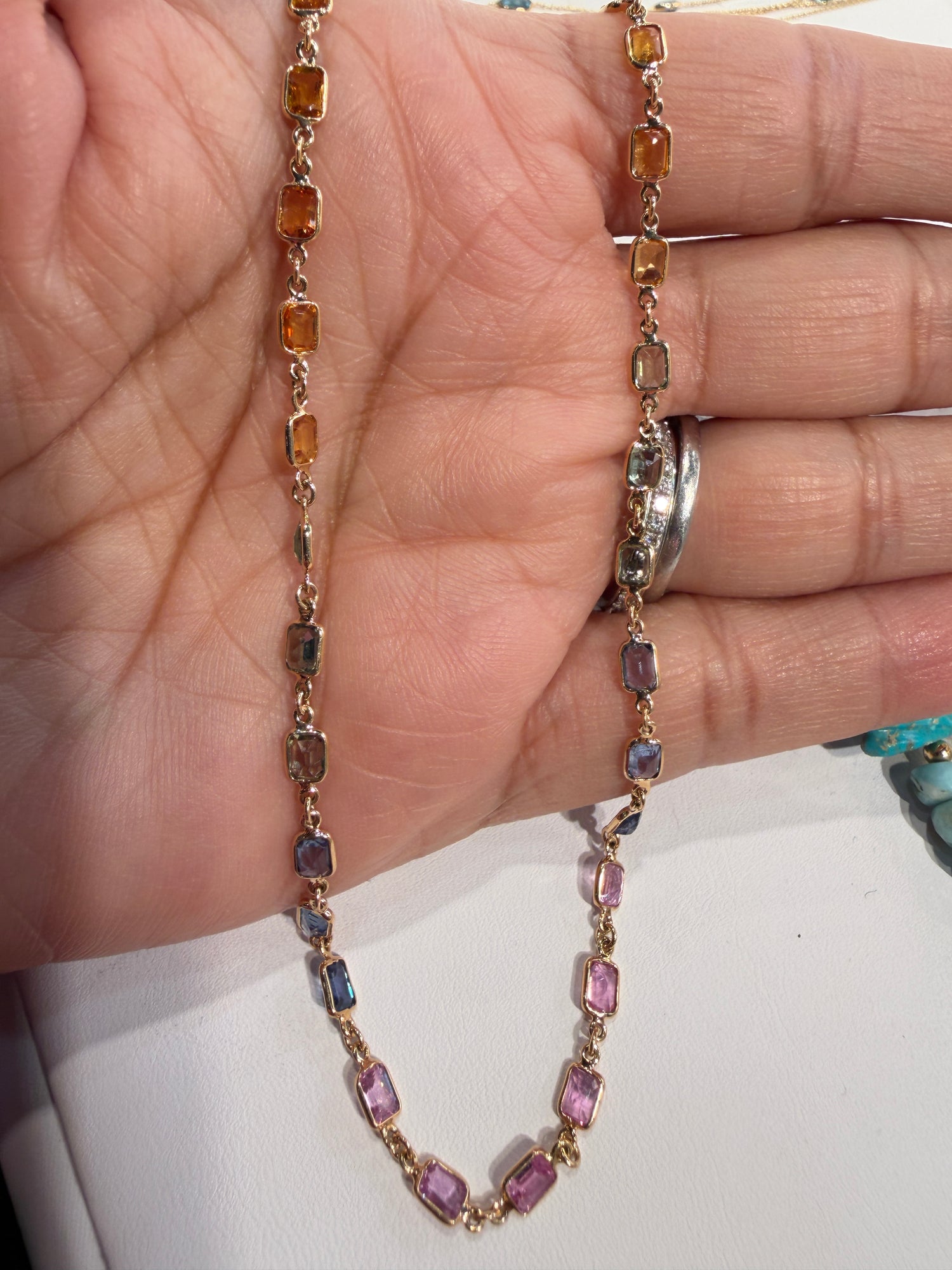 14k Yellow Gold Necklace With Sapphire 18 inches
