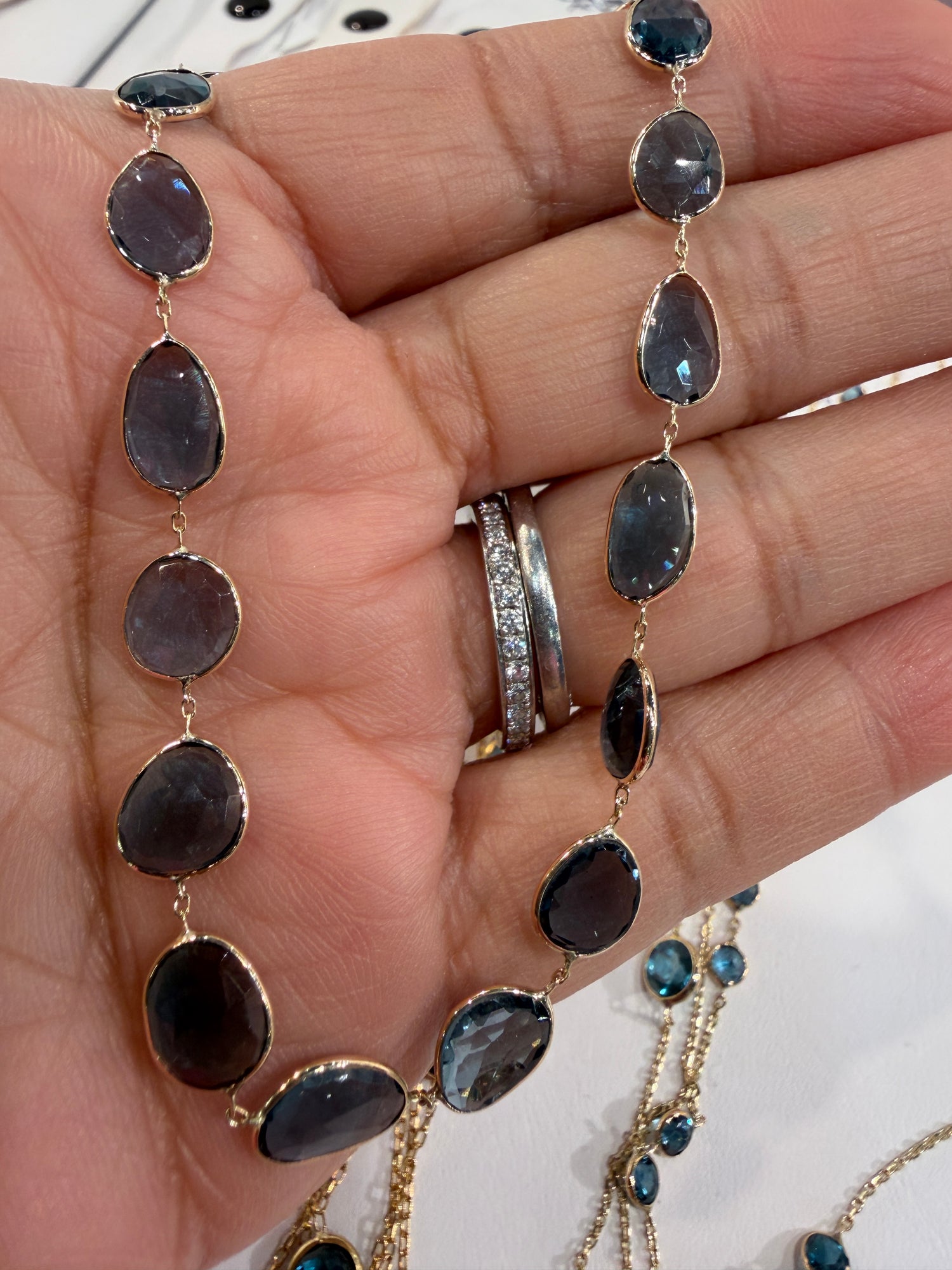 14k Yellow Gold Necklace With London Blue Topaz 18 inches
