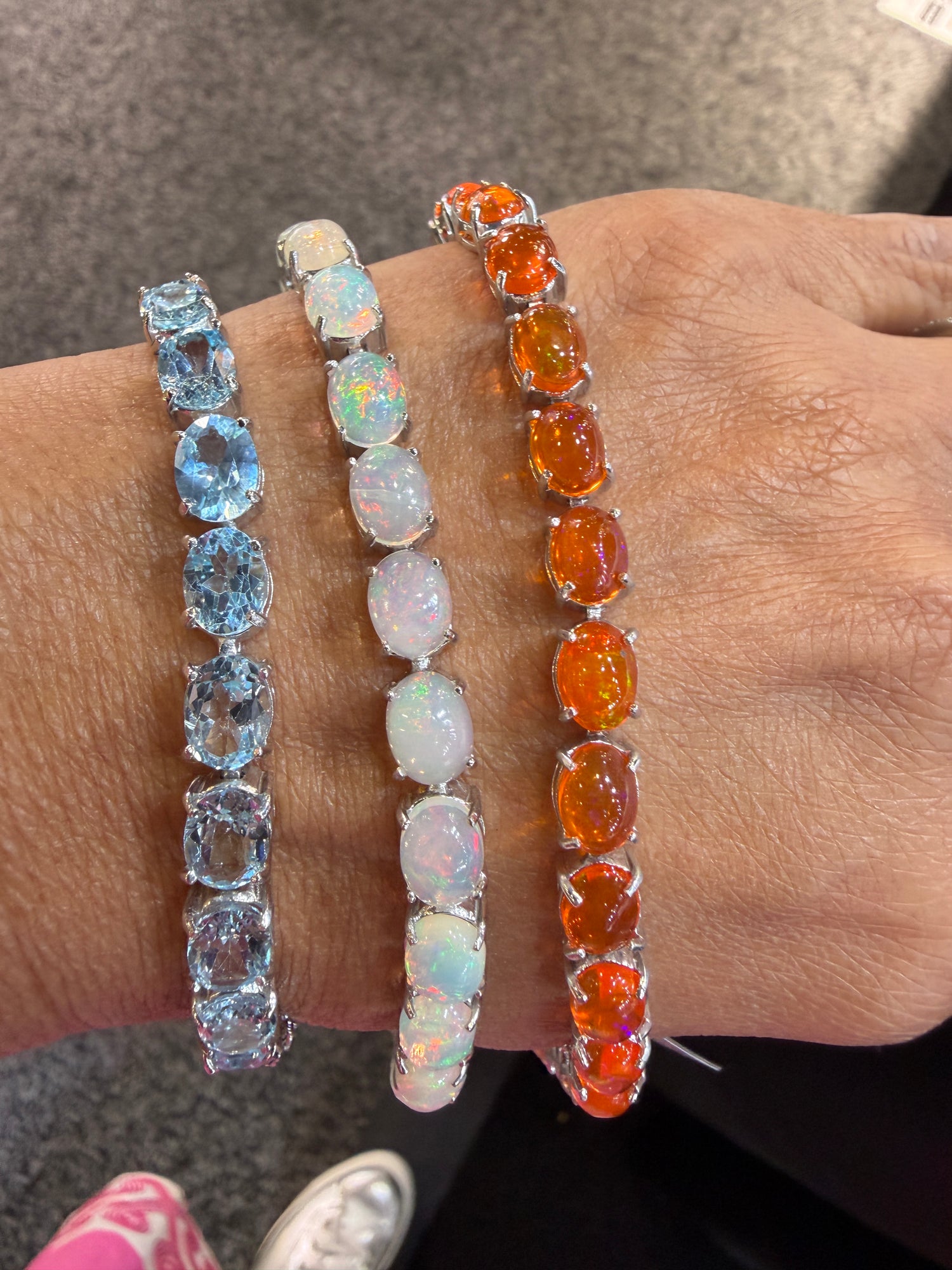 Sterling Silver Bracelets With Topaz And Ethiopian Opal and Carnelian