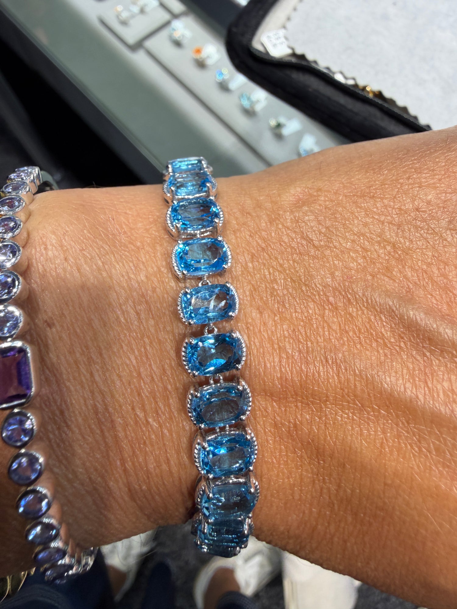 Sterling Silver Bracelet With Swiss Blue Topaz