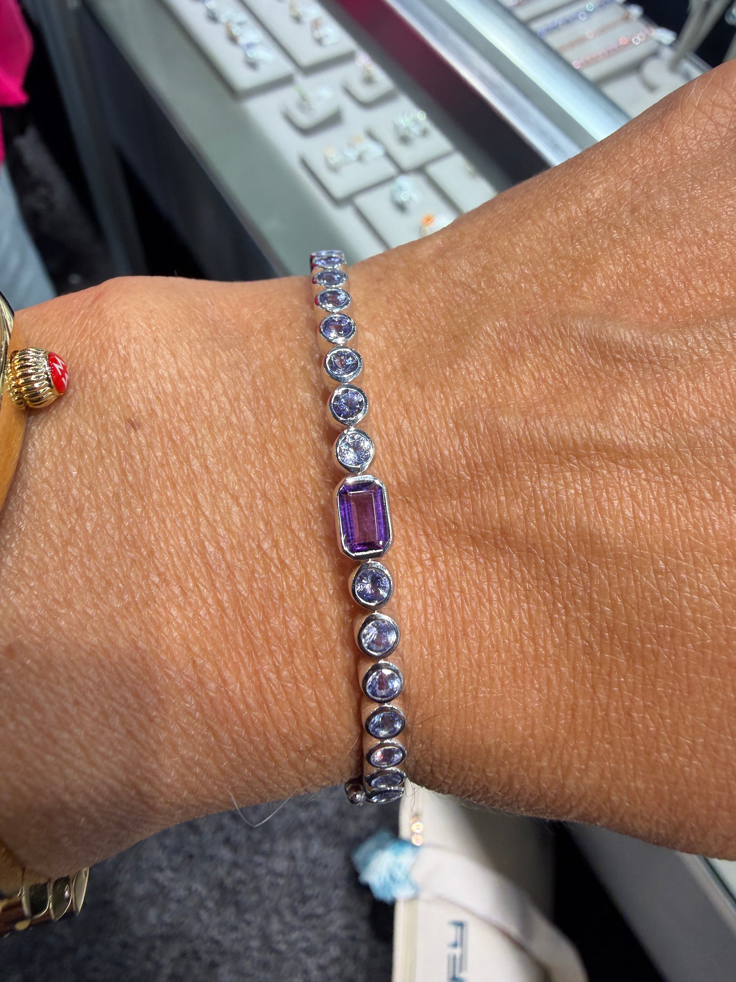 Sterling Silver Bracelet With Tanzanite And Amethyst