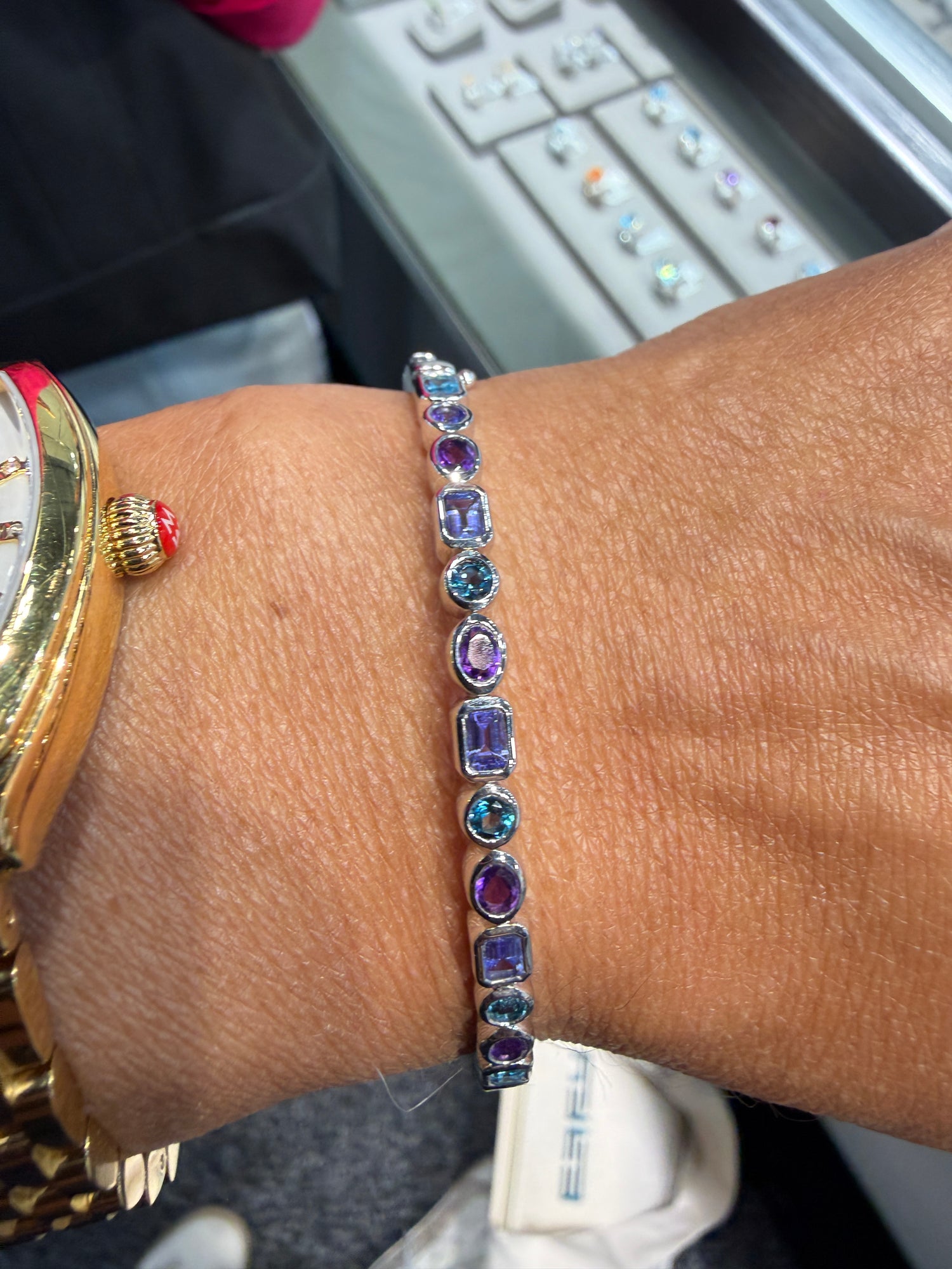 Sterling Silver Bracelet With Tanzanite And Amethyst 7 in