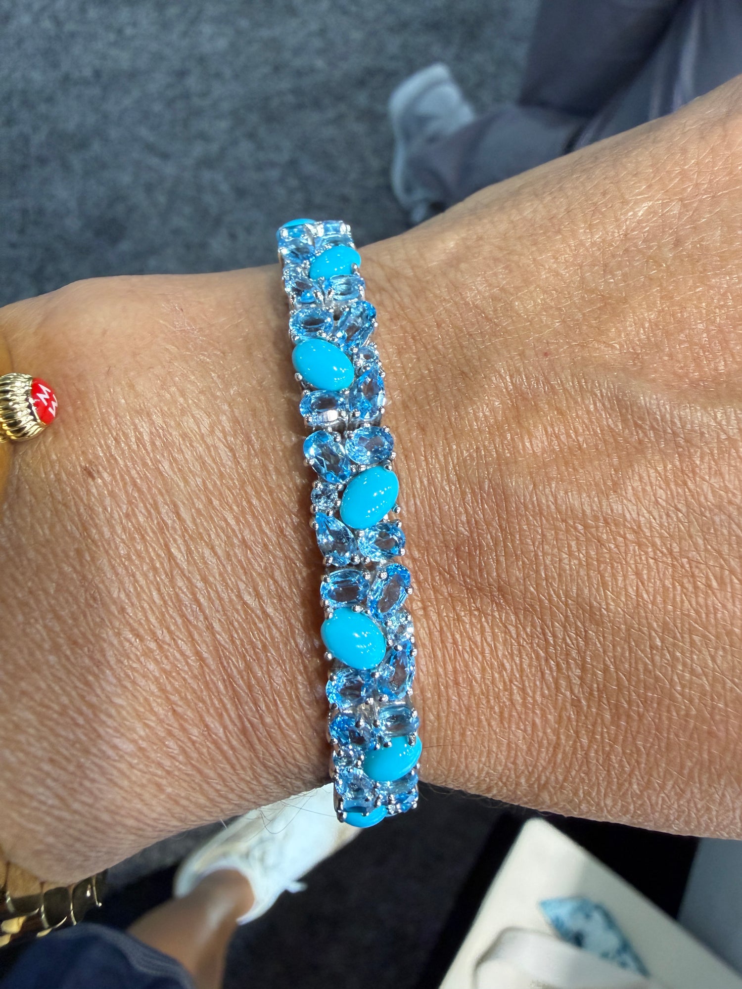 Sterling Silver Bracelet With Turquoise And Swiss Blue Topaz