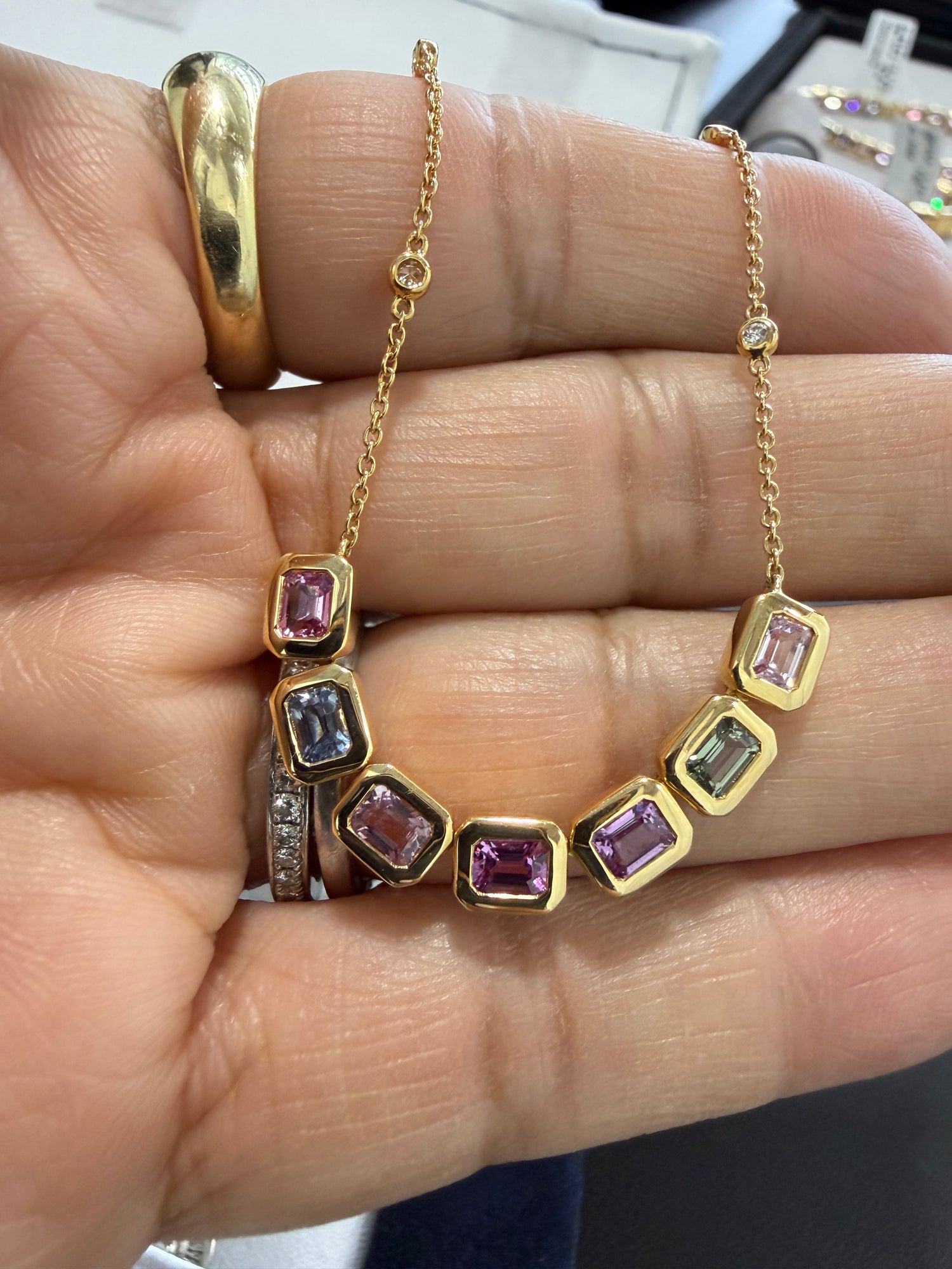 14k Yellow Gold Necklace With Sapphire 18 inches